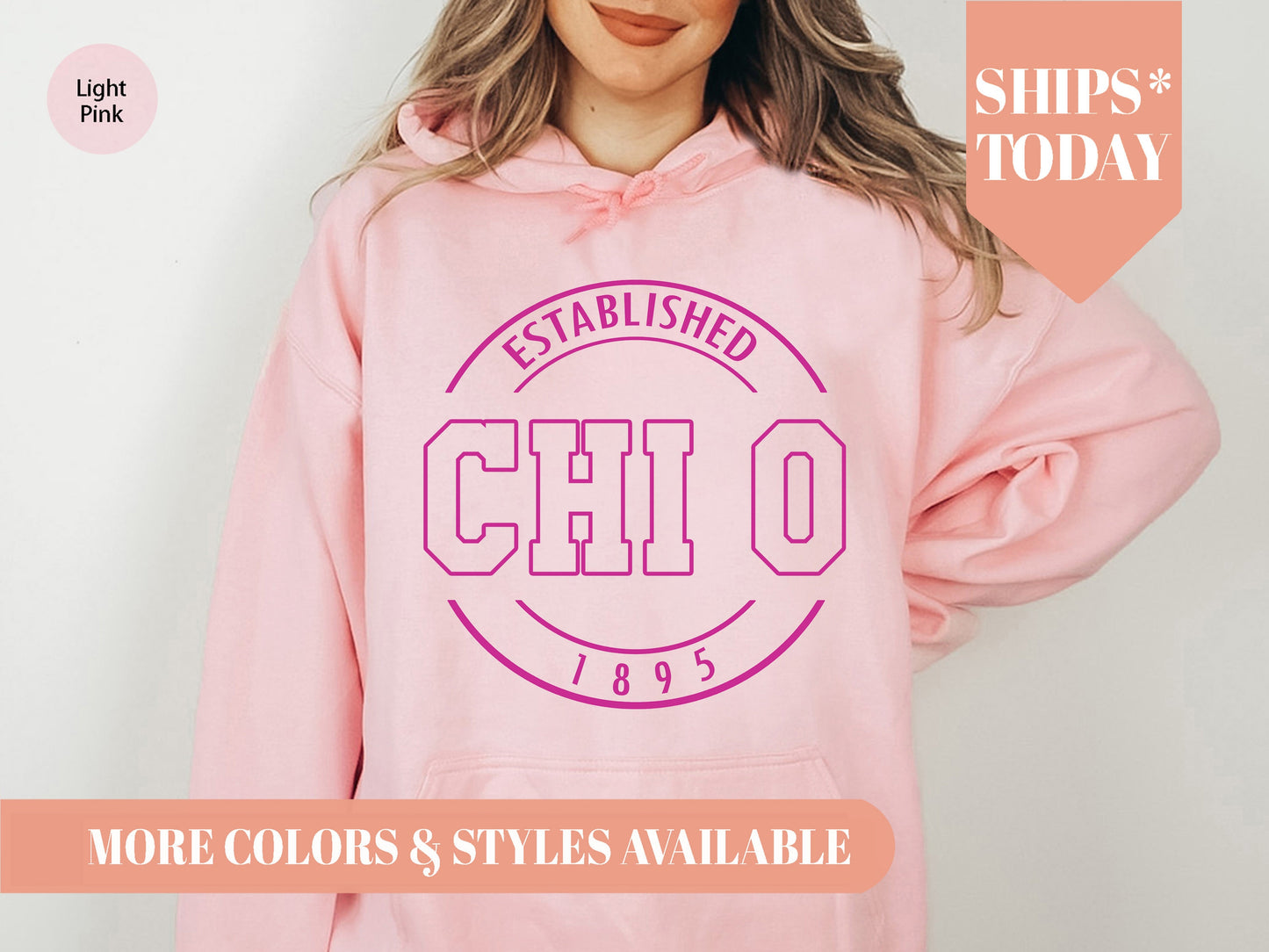 Chi Omega Pink Stamp Sorority Hoodie _ 60g