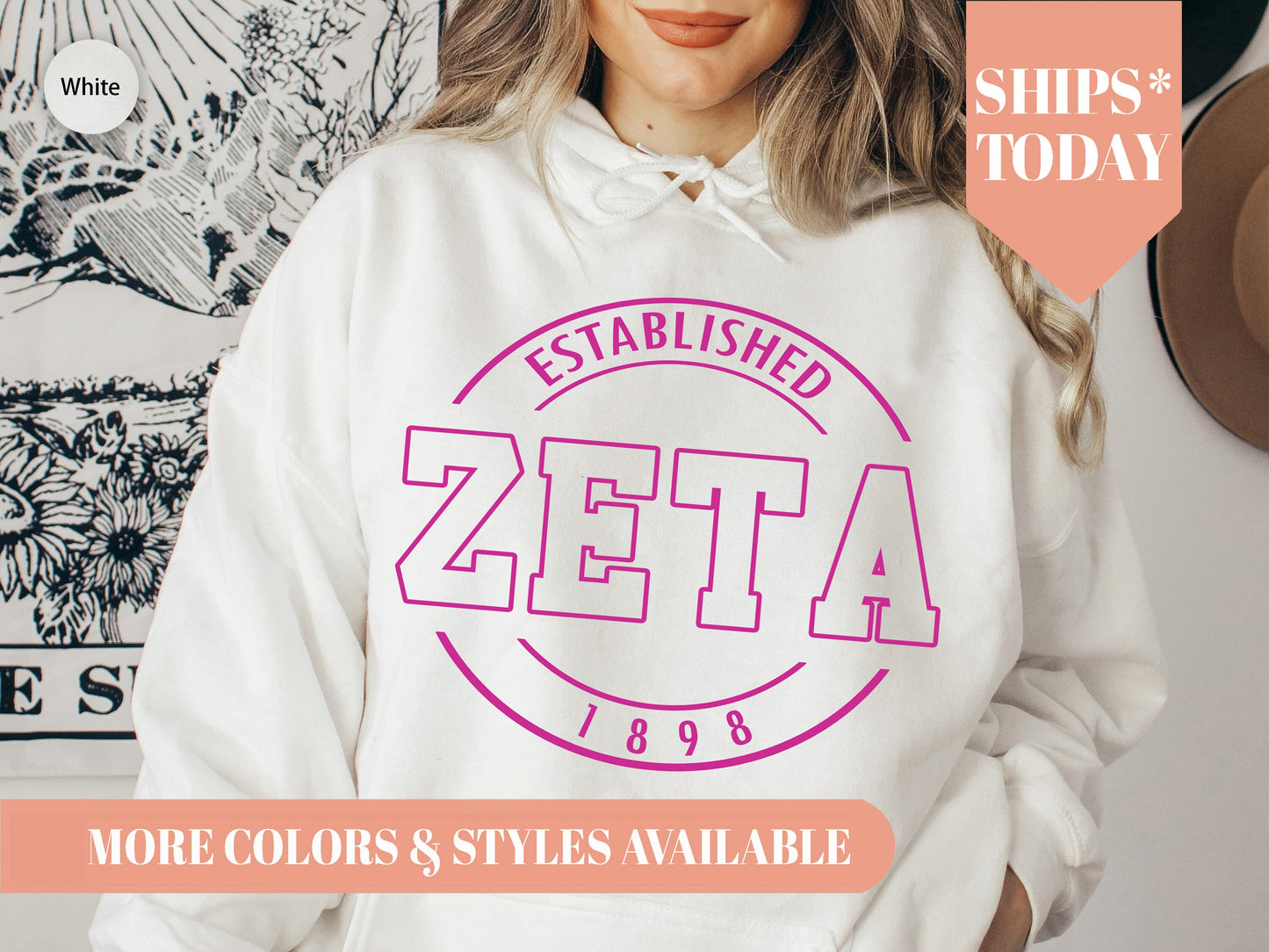 Zeta Tau Alpha Pink Stamp Sorority Hoodie _ 76g