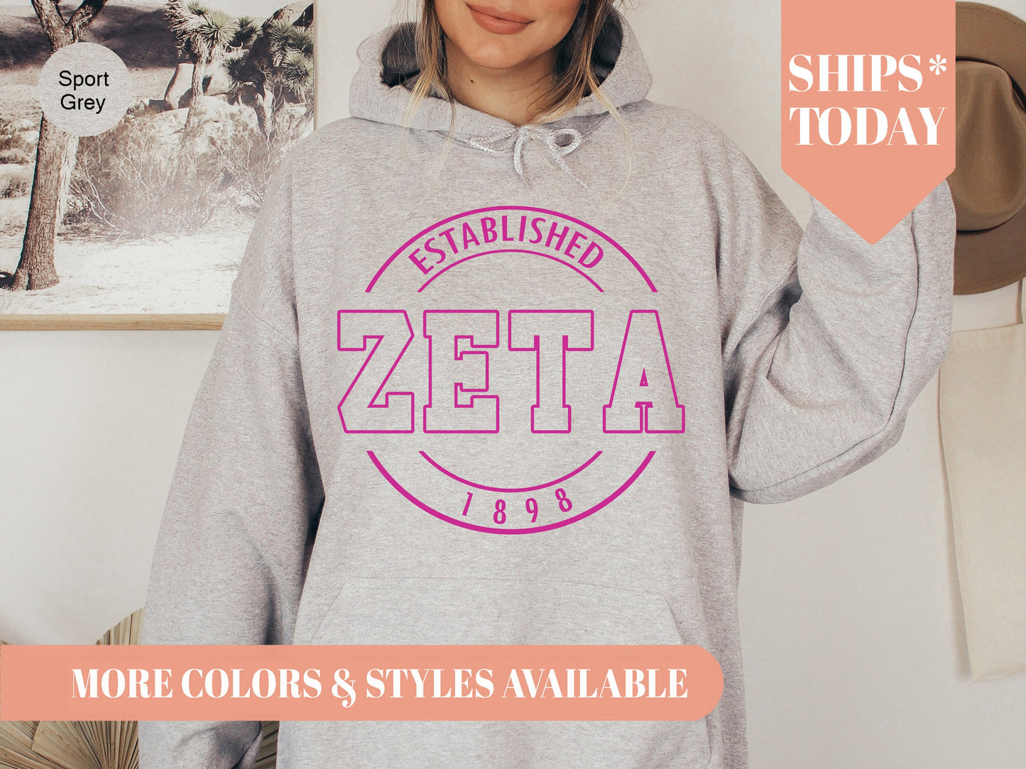 Zeta Tau Alpha Pink Stamp Sorority Hoodie _ 76g