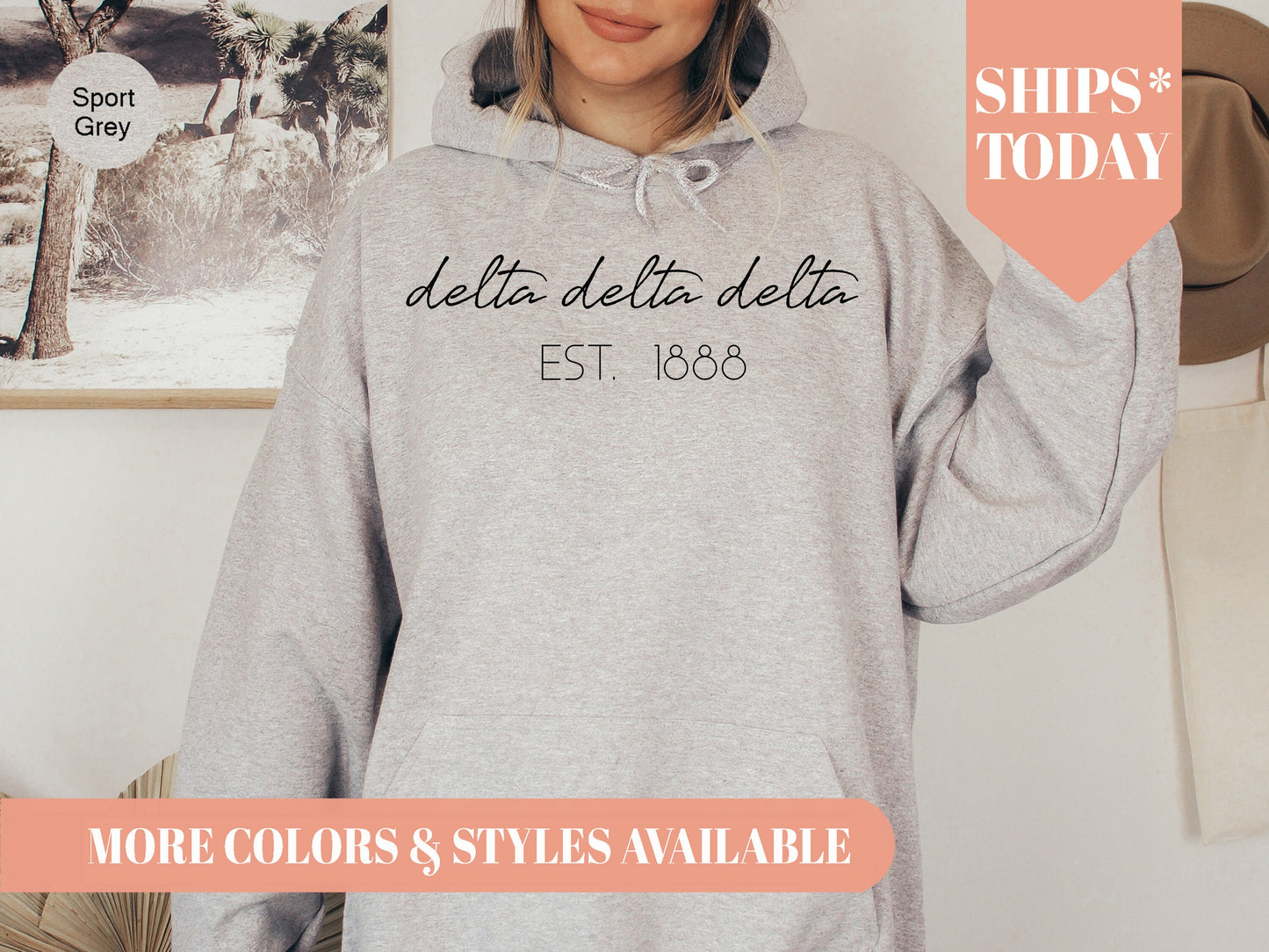 Delta Delta Delta Black Calligraphy Sorority Hoodie _ 2327g