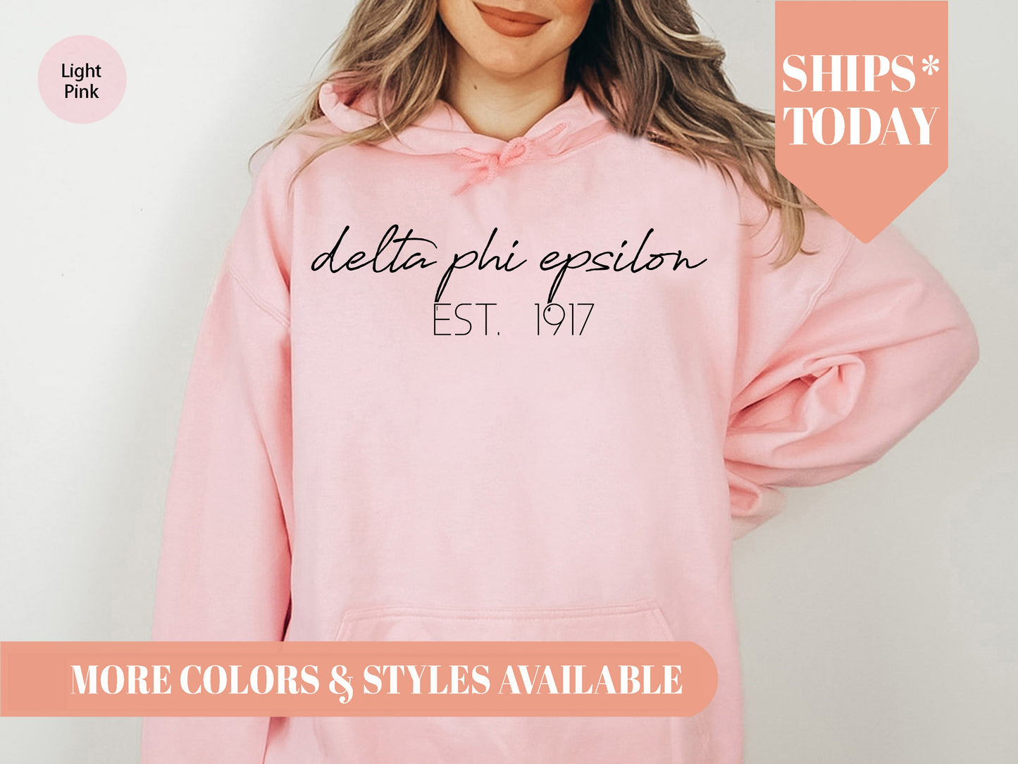 Delta Phi Epsilon Black Calligraphy Sorority Hoodie _ 2329g