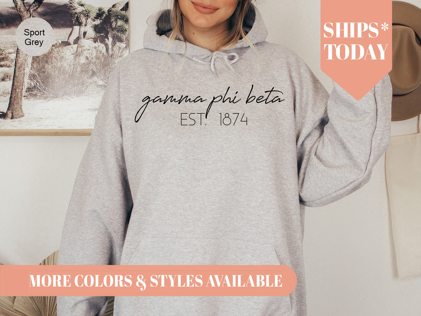 Gamma Phi Beta Black Calligraphy Sorority Hoodie _ 2331g