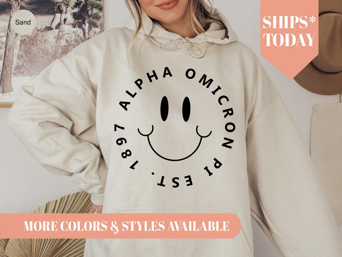 Alpha Omicron Pi Smiley Face Halo Sorority Hoodie _ 2503g