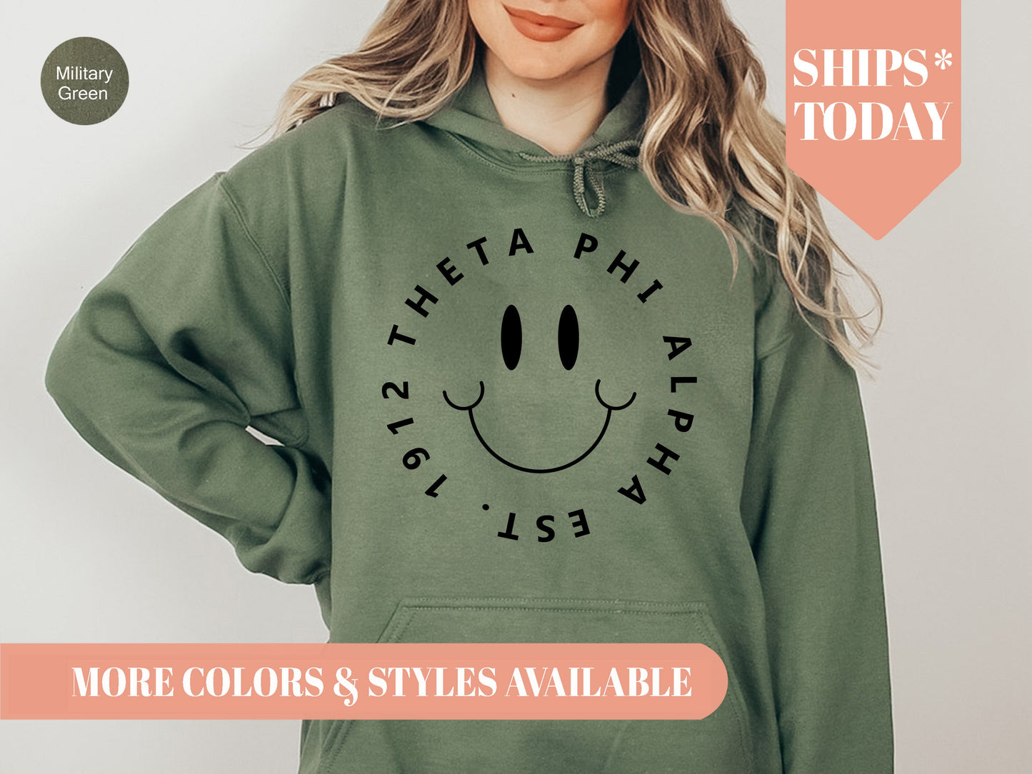 Theta Phi Alpha Smiley Face Halo Sorority Hoodie _ 2523g