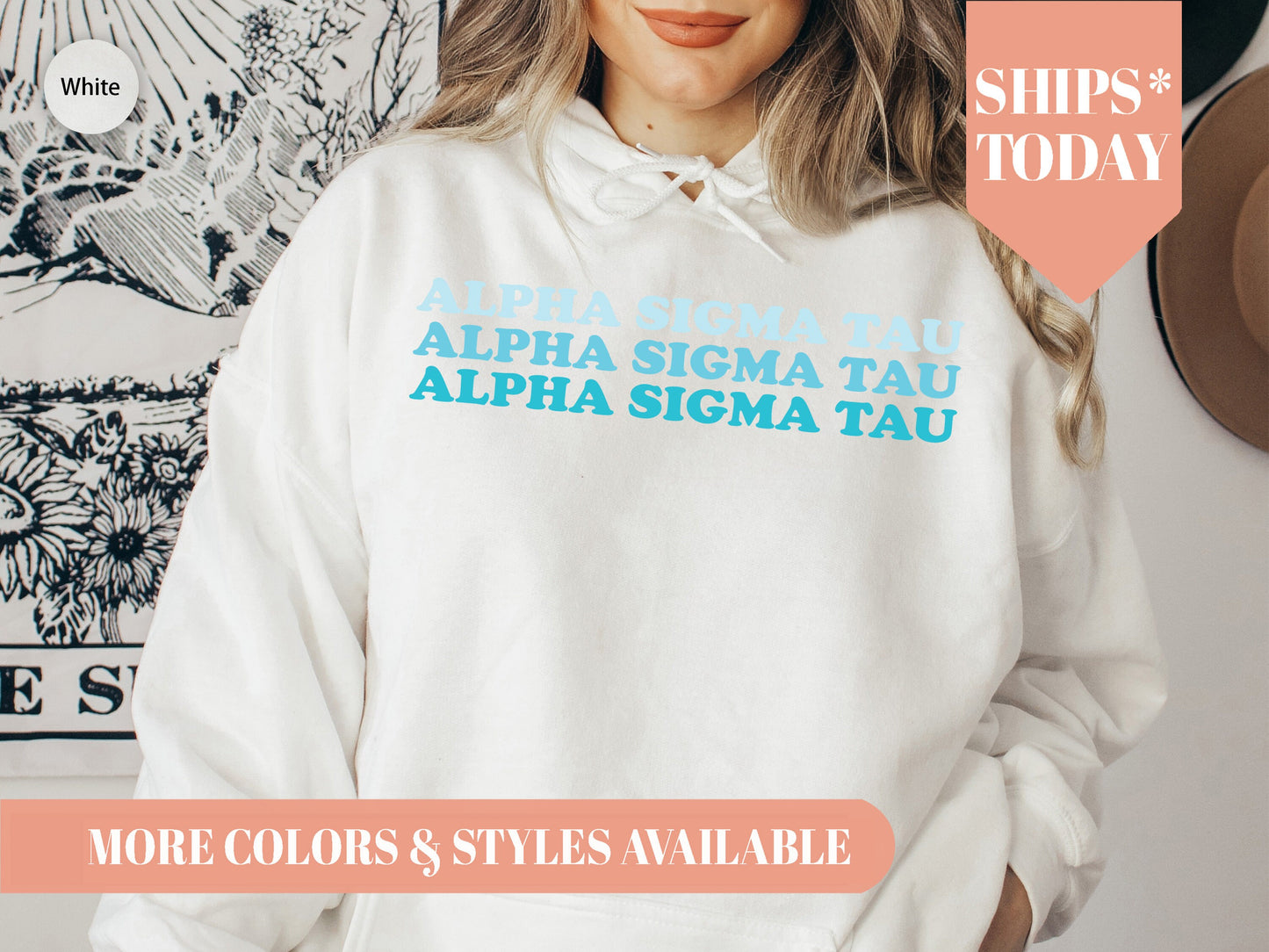 Alpha Sigma Tau Touch of Blue Sorority Hoodie _ 2584g