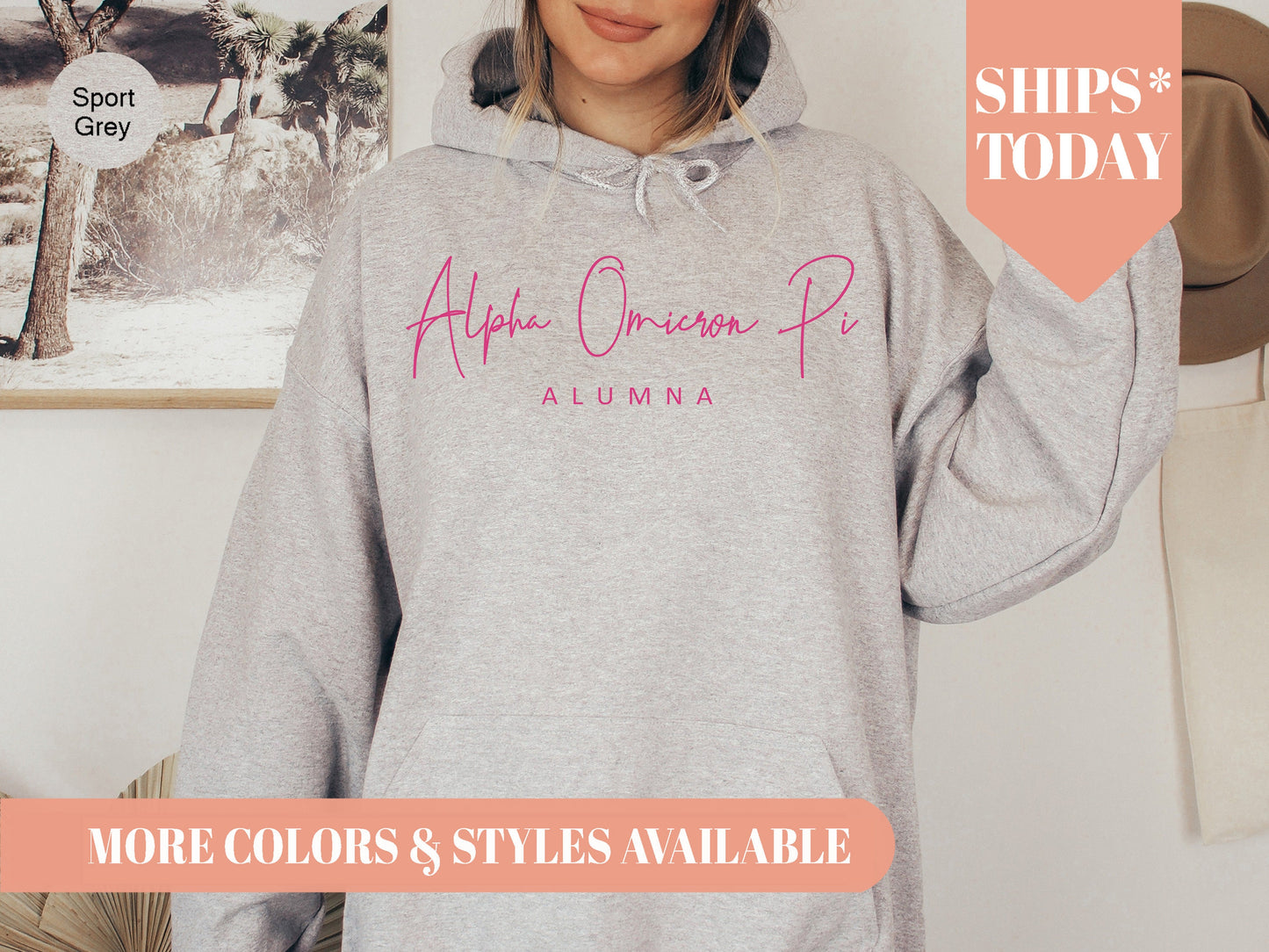 Alpha Omicron Pi Simple and Sweet Alumna Sorority Hoodie _ 496g