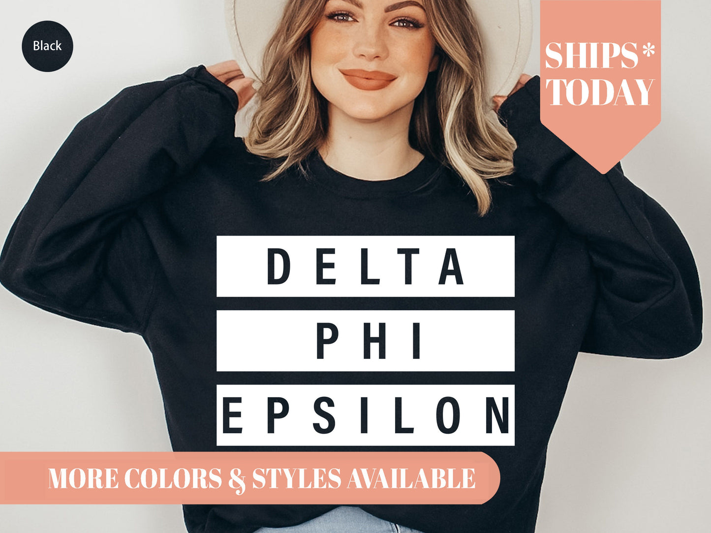 Delta Phi Epsilon Faded White Box Sorority Sweatshirt _ 3345g