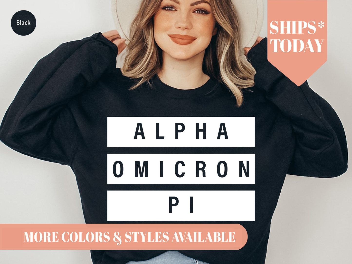 Alpha Omicron Pi Faded White Box Sorority Sweatshirt _ 3337g