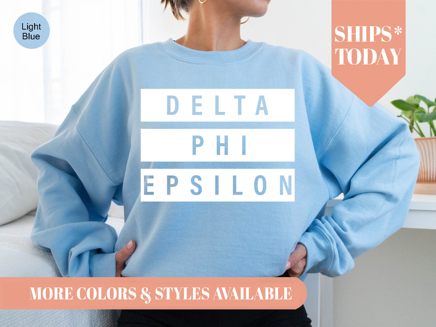 Delta Phi Epsilon Faded White Box Sorority Sweatshirt _ 3345g