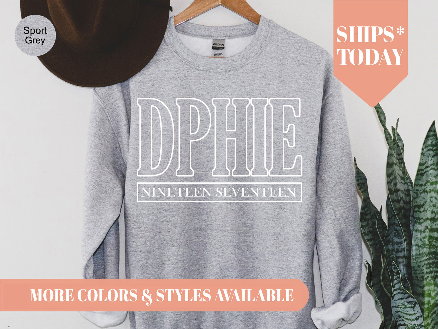 Delta Phi Epsilon Stencil Stacked Sorority Sweatshirt _ 2146g