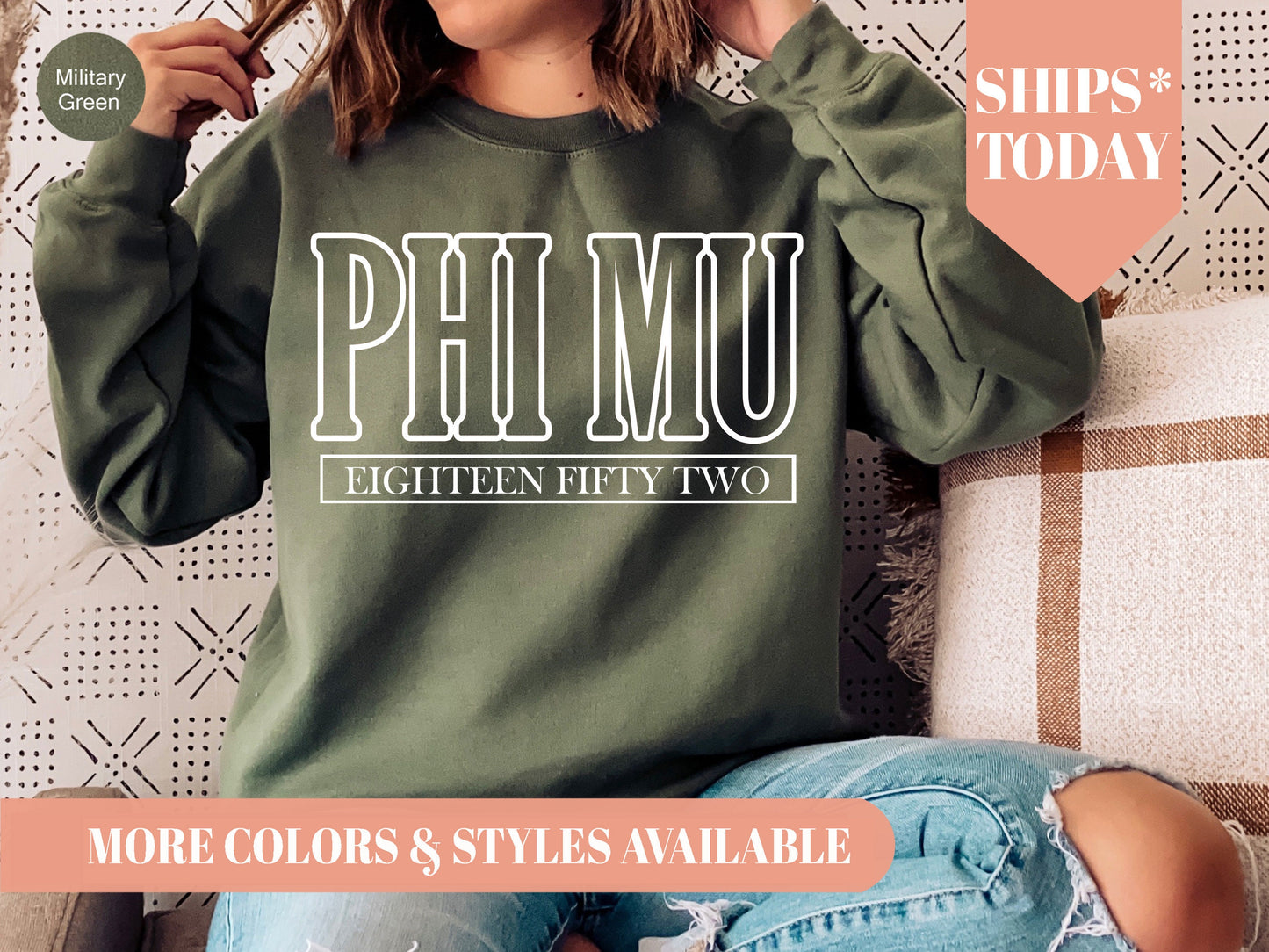 Phi Mu Stencil Stacked Sorority Sweatshirt _ 2152g