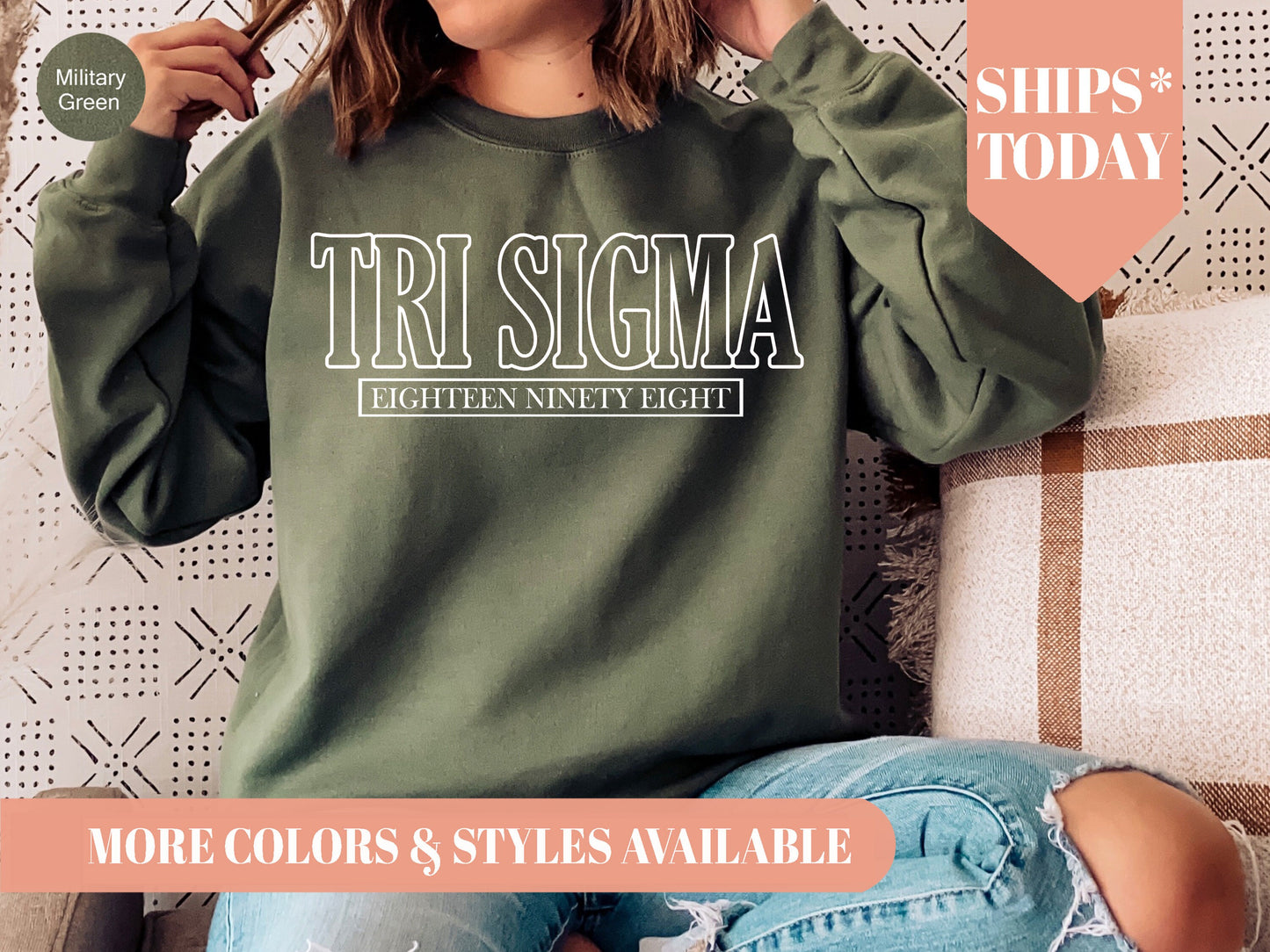 Sigma Sigma Sigma Stencil Stacked Sorority Sweatshirt _ 2157g