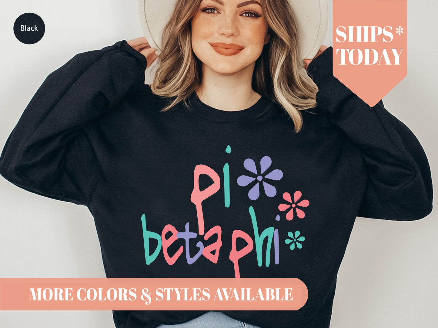 Pi Beta Phi Colorful Floral Sorority Sweatshirt _ 2623g
