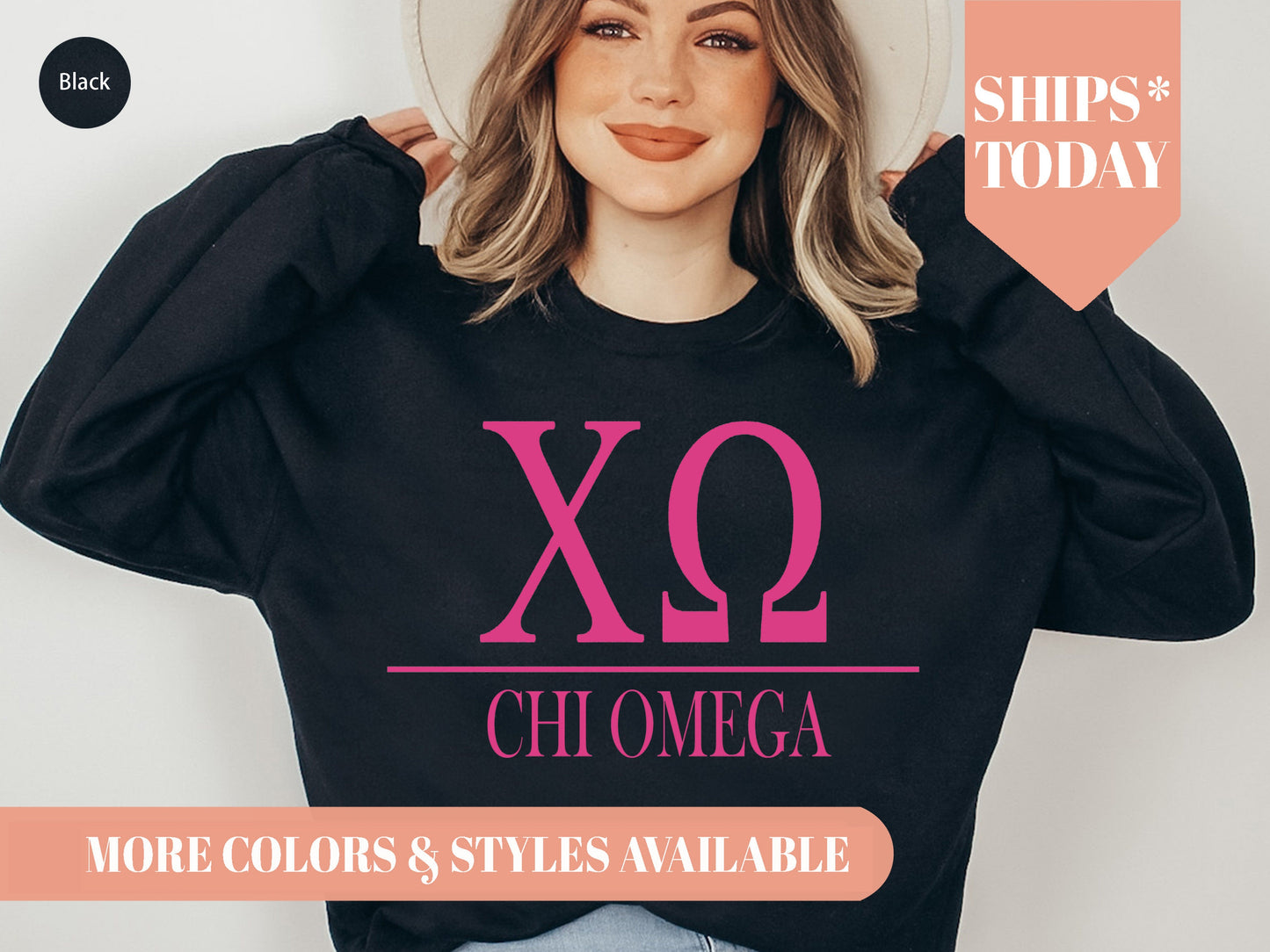 Chi Omega Loud Letters Sorority Sweatshirt _ 475g
