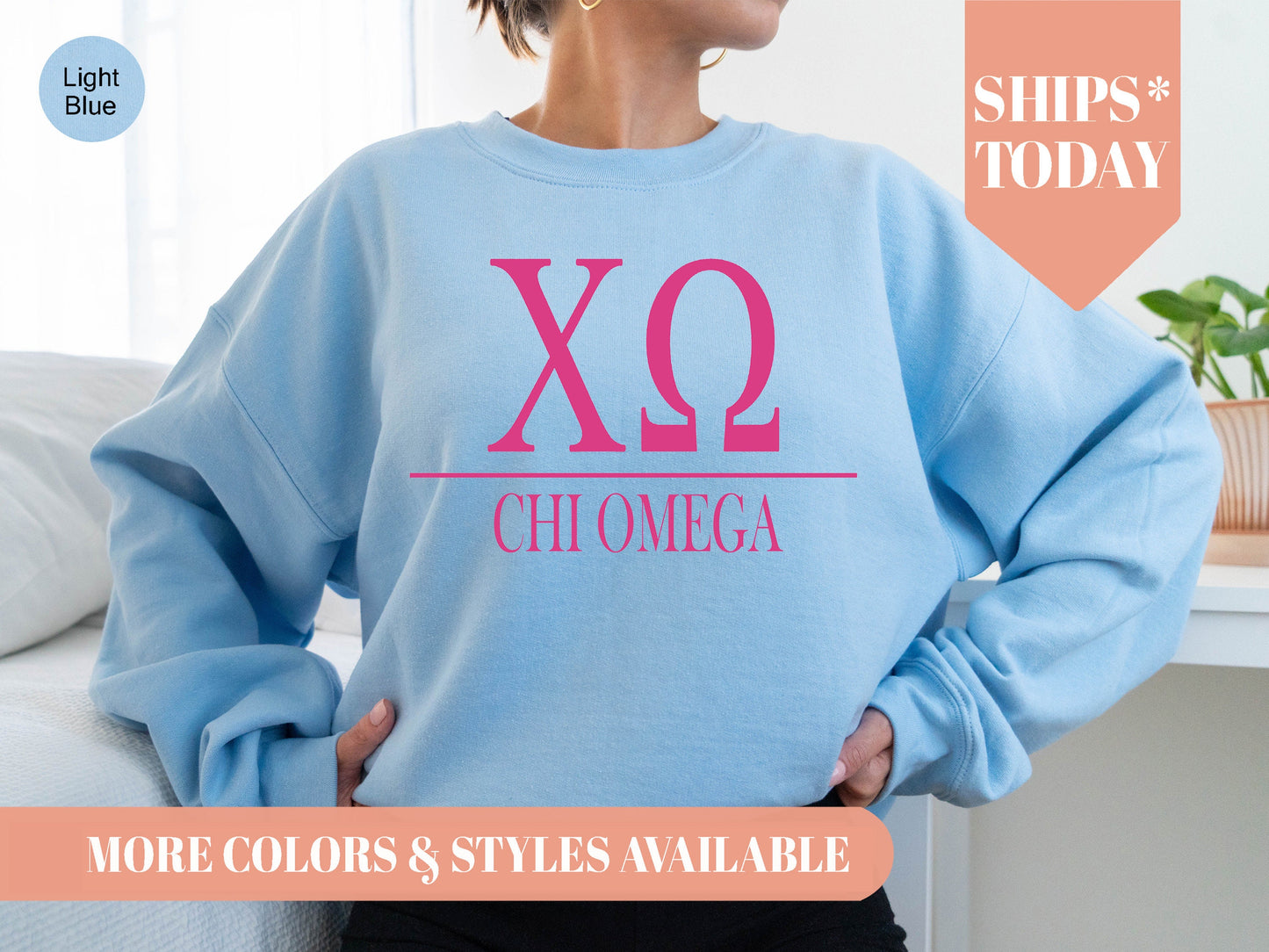 Chi Omega Loud Letters Sorority Sweatshirt _ 475g