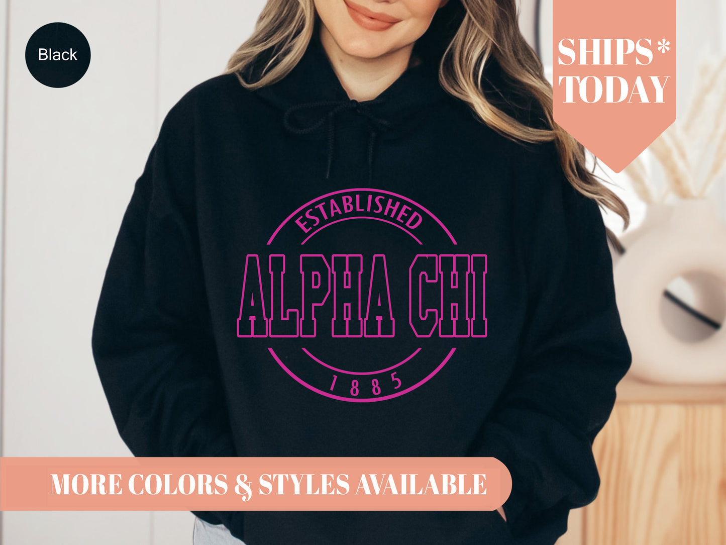 Alpha Chi Omega Pink Stamp Sorority Hoodie _ 52g