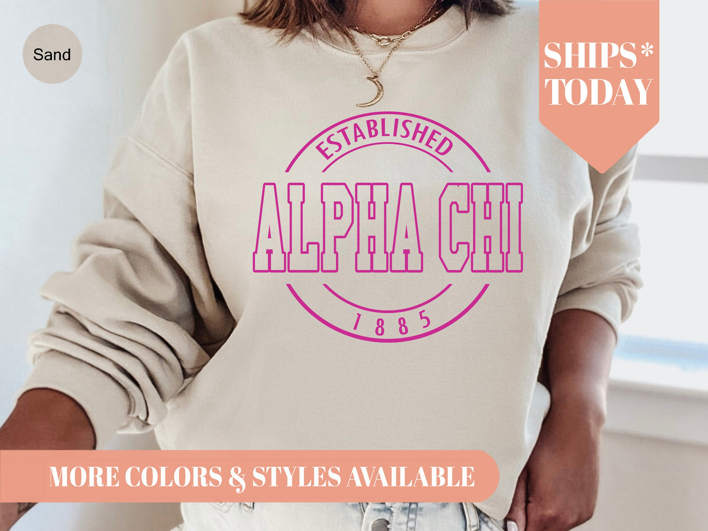 Alpha Chi Omega Pink Stamp Sorority Sweatshirt _ 52g