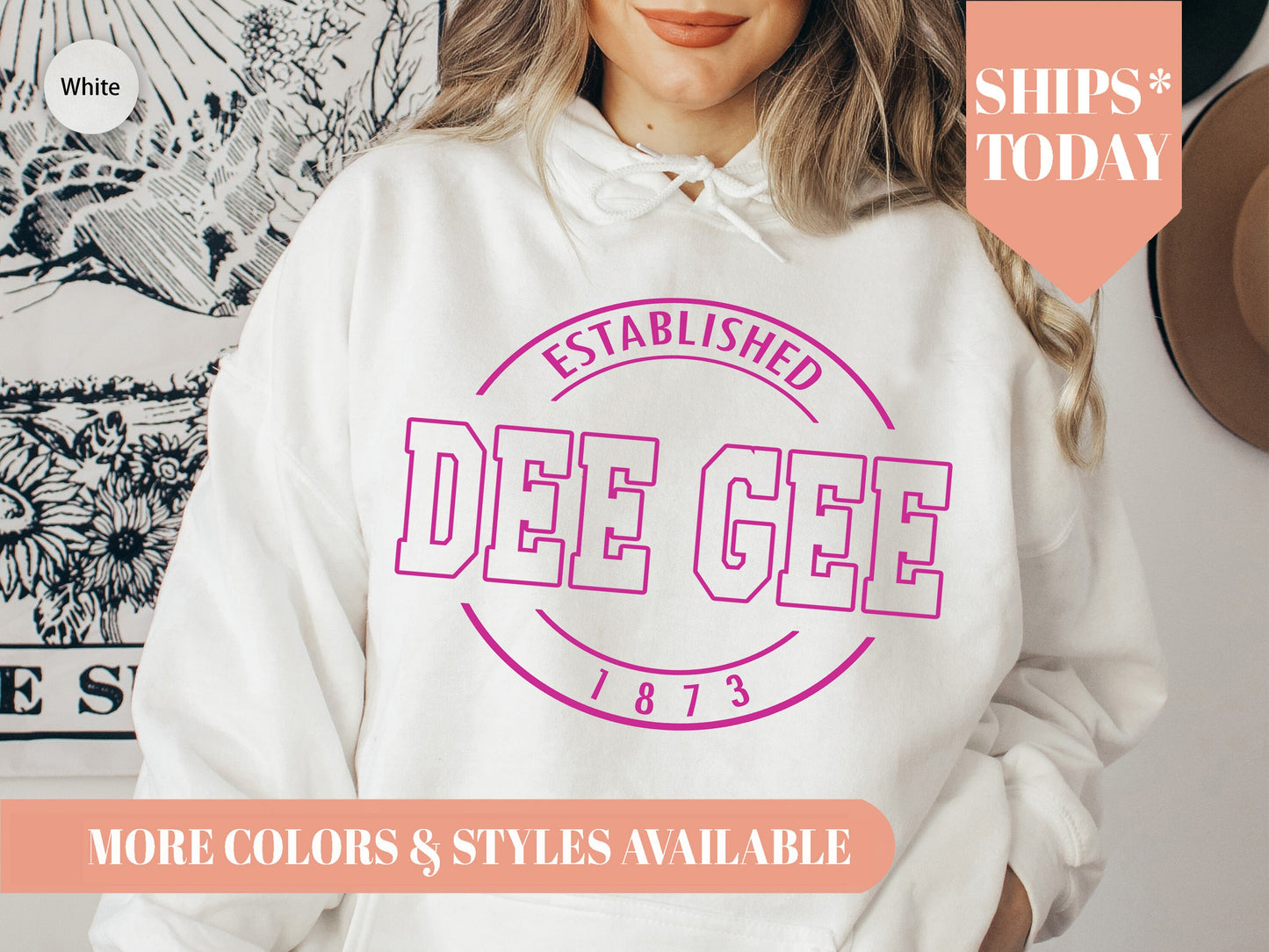 Delta Gamma Pink Stamp Sorority Hoodie _ 62g