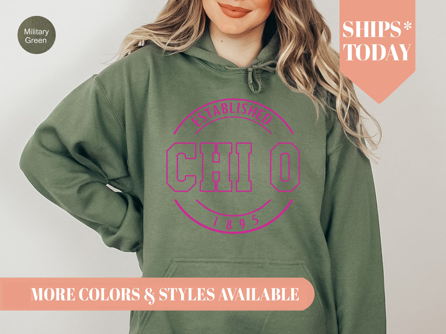 Chi Omega Pink Stamp Sorority Hoodie _ 60g