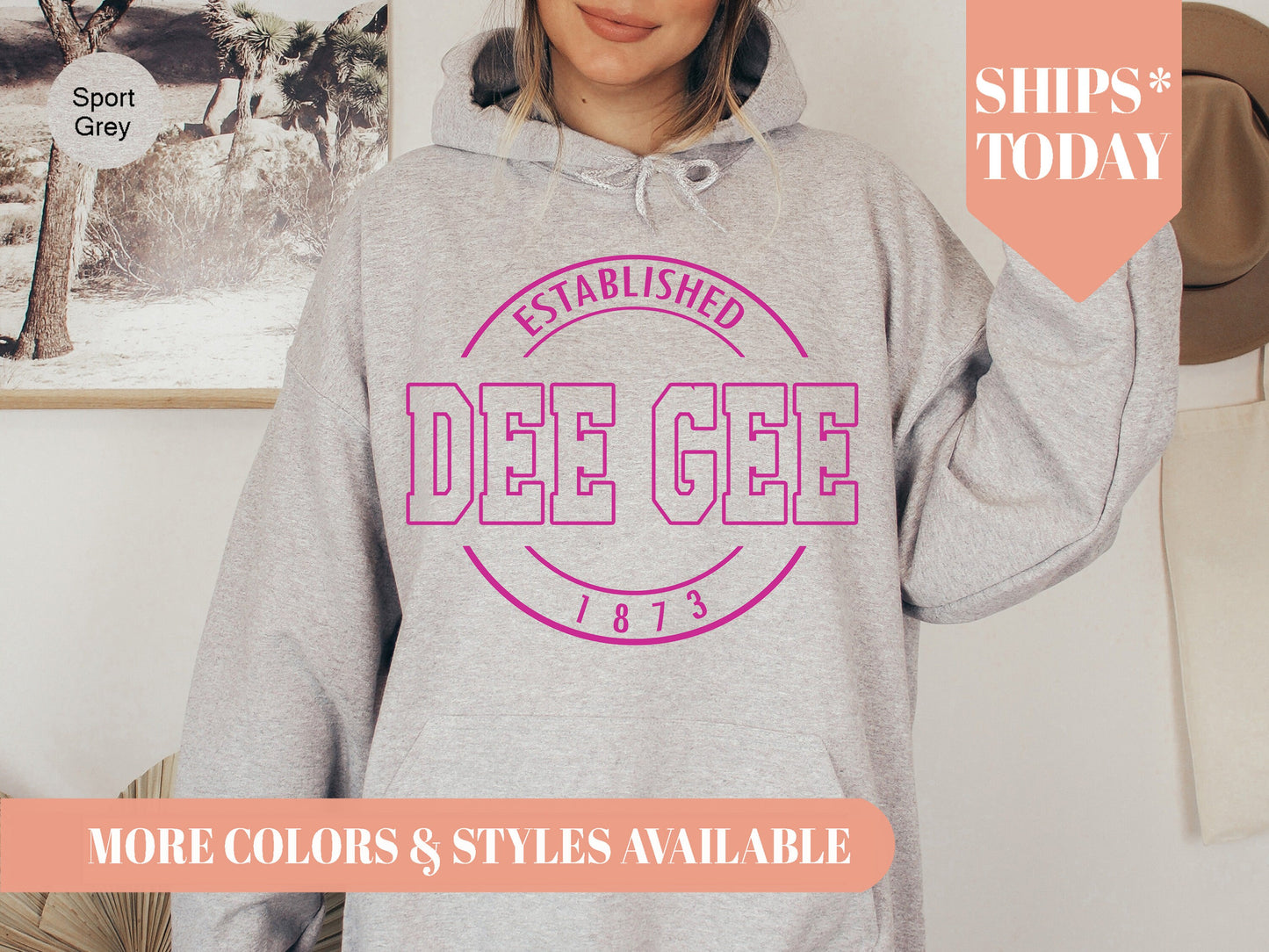 Delta Gamma Pink Stamp Sorority Hoodie _ 62g