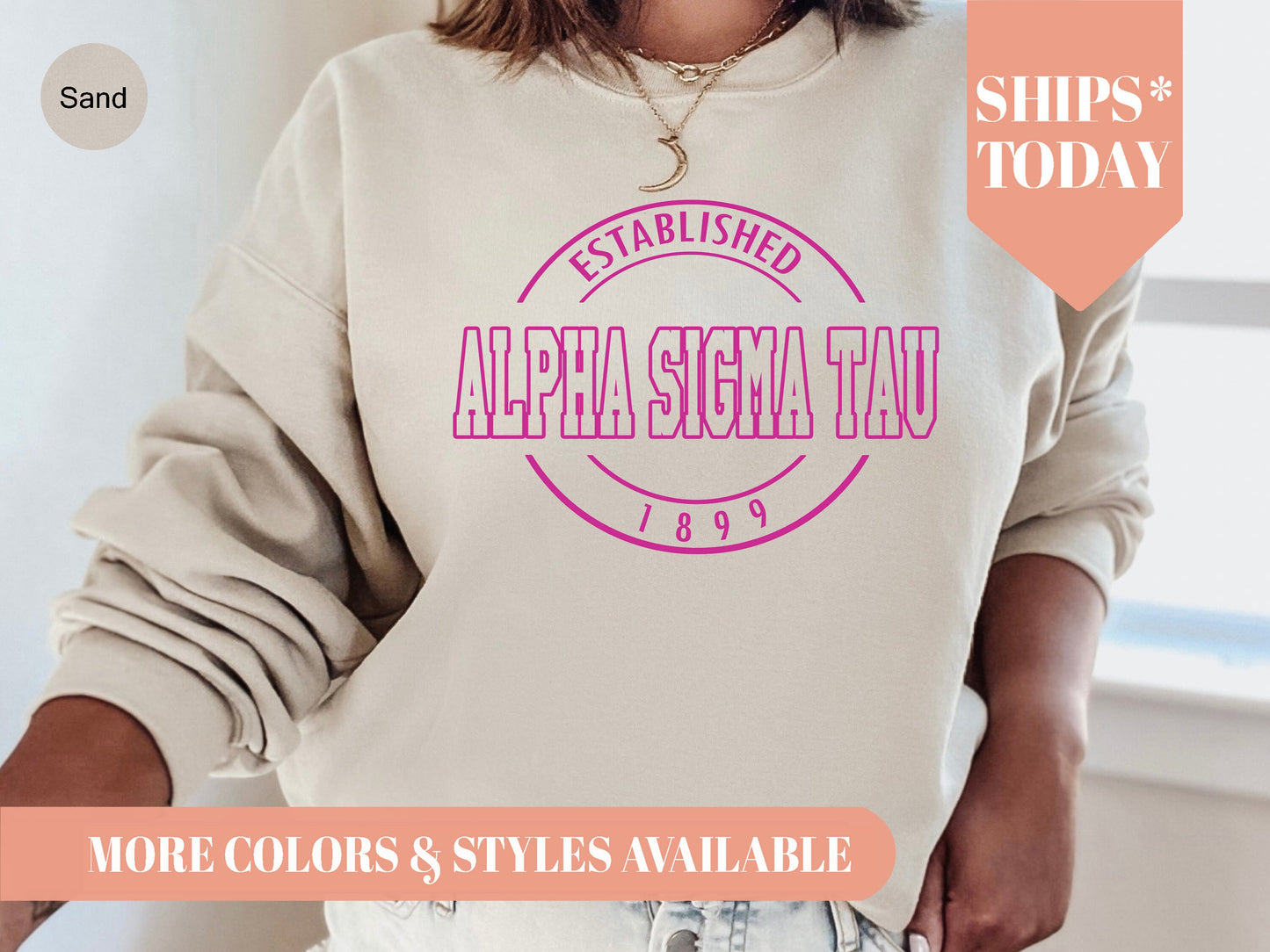 Alpha Sigma Tau Pink Stamp Sorority Sweatshirt _ 58g