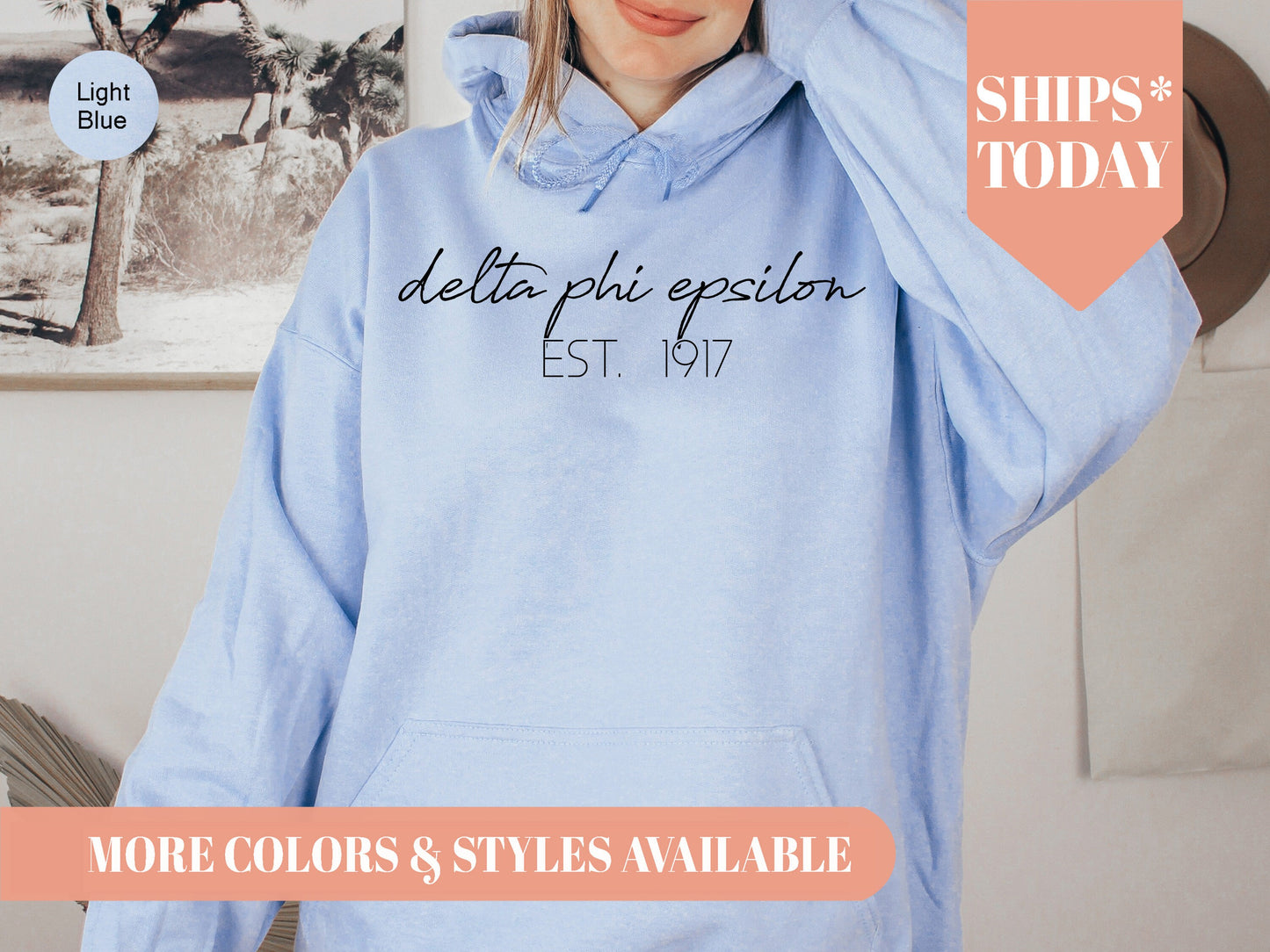 Delta Phi Epsilon Black Calligraphy Sorority Hoodie _ 2329g