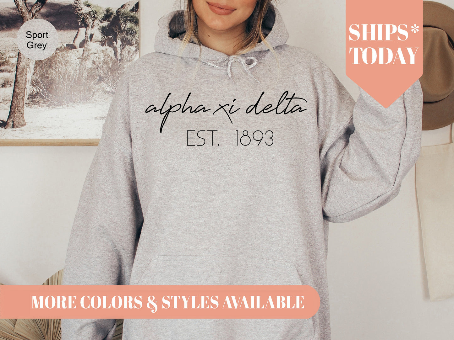 Alpha Xi Delta Black Calligraphy Sorority Hoodie _ 2325g