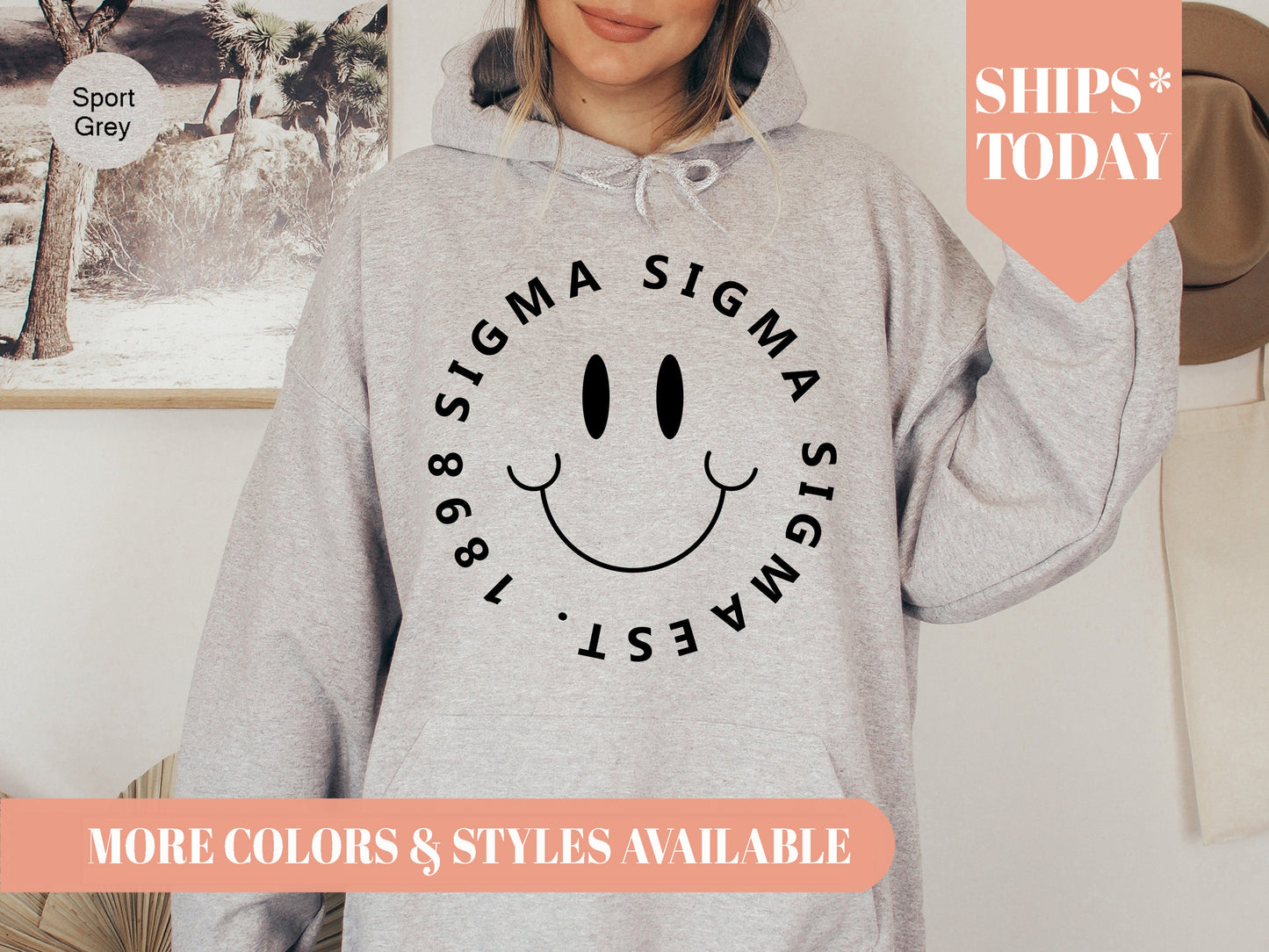 Sigma Sigma Sigma Smiley Face Halo Sorority Hoodie _ 2522g