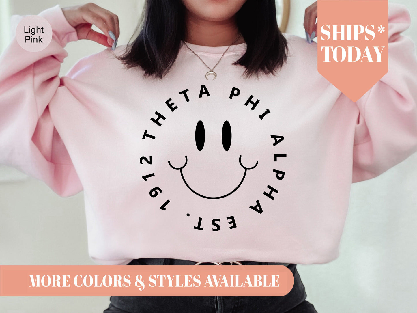 Theta Phi Alpha Smiley Face Halo Sorority Sweatshirt _ 2523g