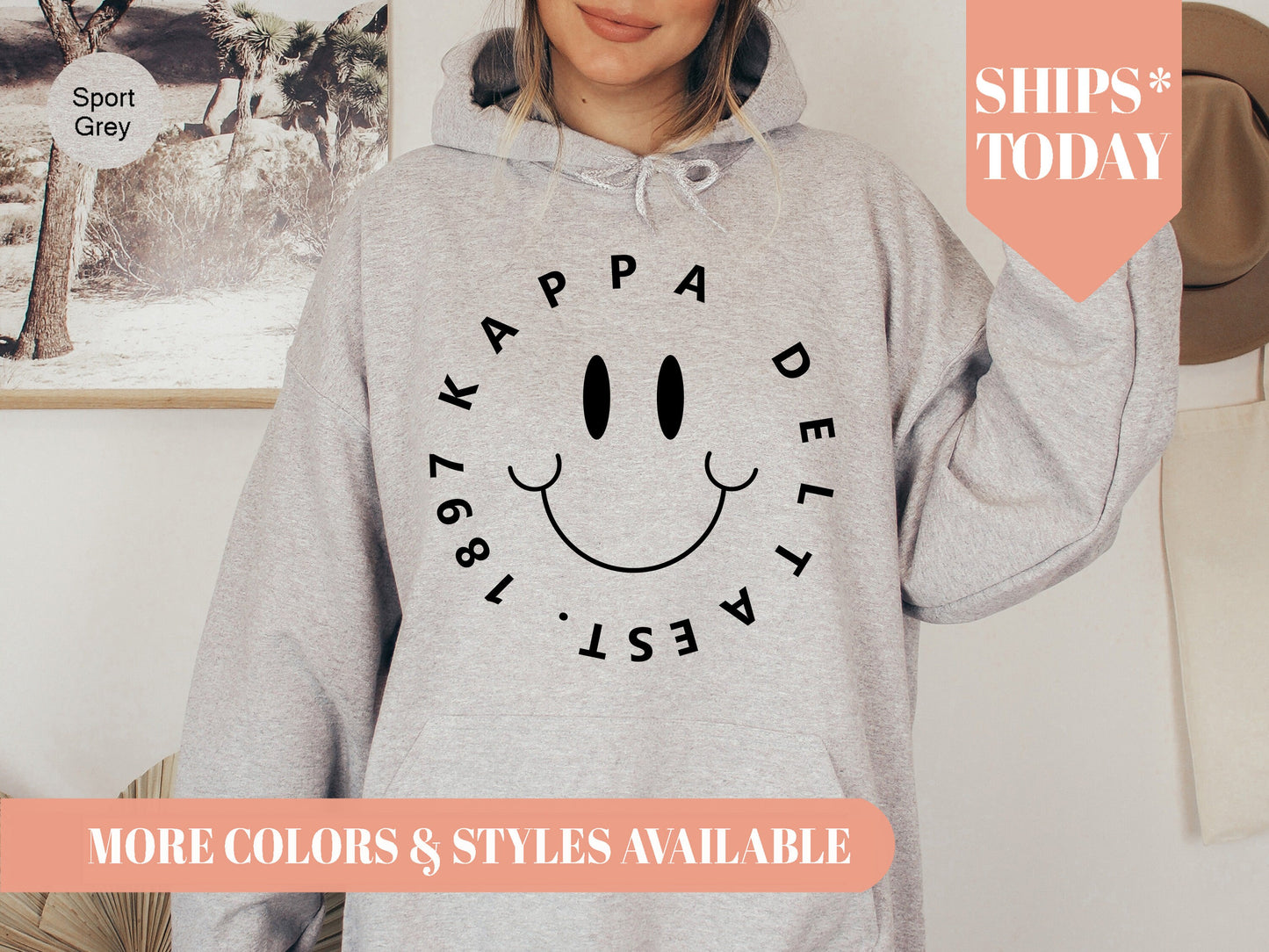 Kappa Delta Smiley Face Halo Sorority Hoodie _ 2515g