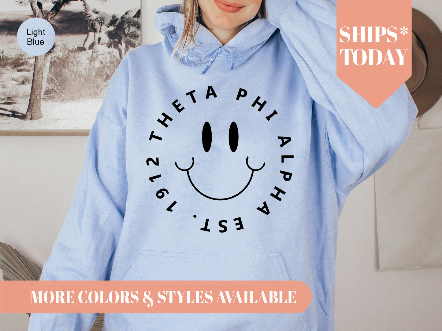 Theta Phi Alpha Smiley Face Halo Sorority Hoodie _ 2523g