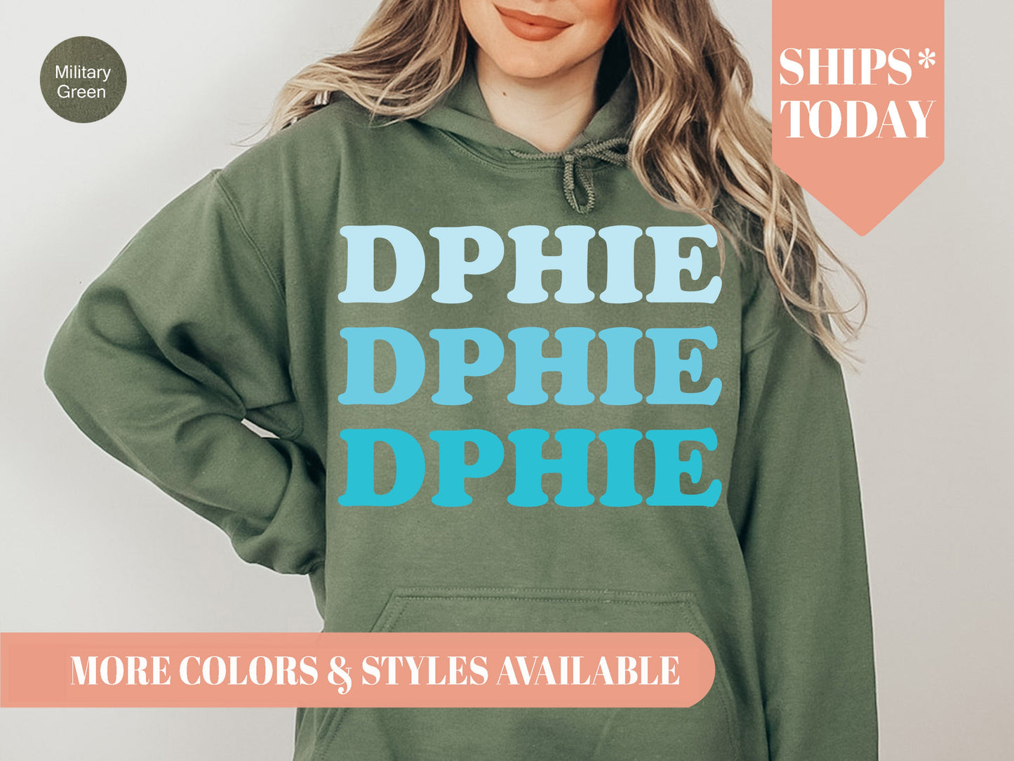 Delta Phi Epsilon Touch of Blue Sorority Hoodie _ 2589g