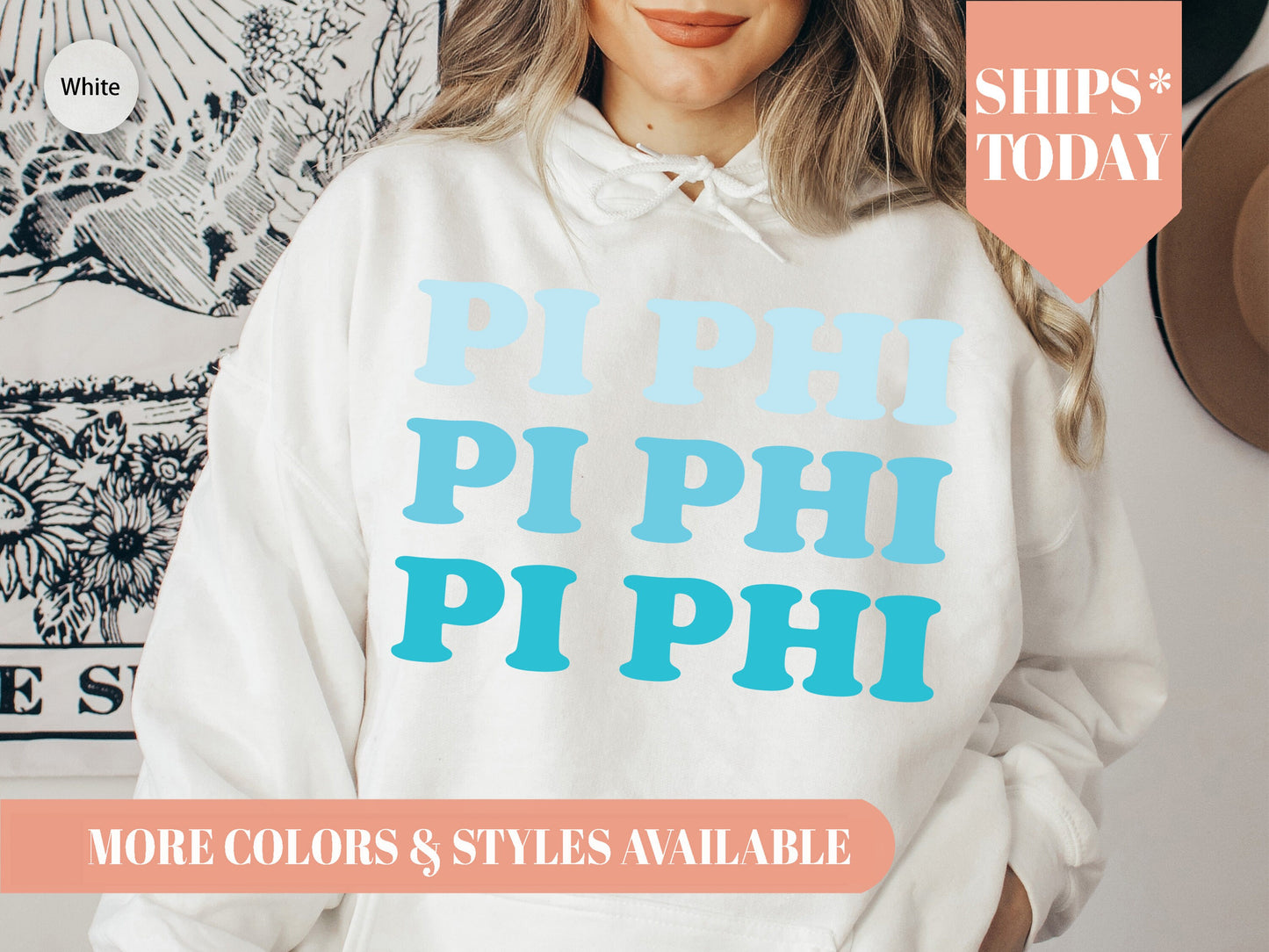 Pi Beta Phi Touch of Blue Sorority Hoodie _ 2597g