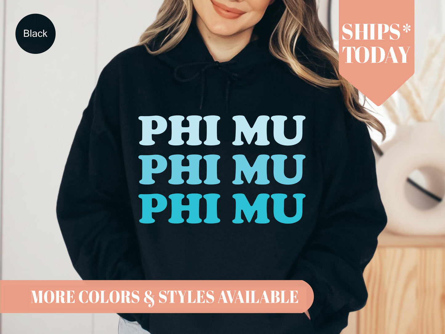 Phi Mu Touch of Blue Sorority Hoodie _ 2595g