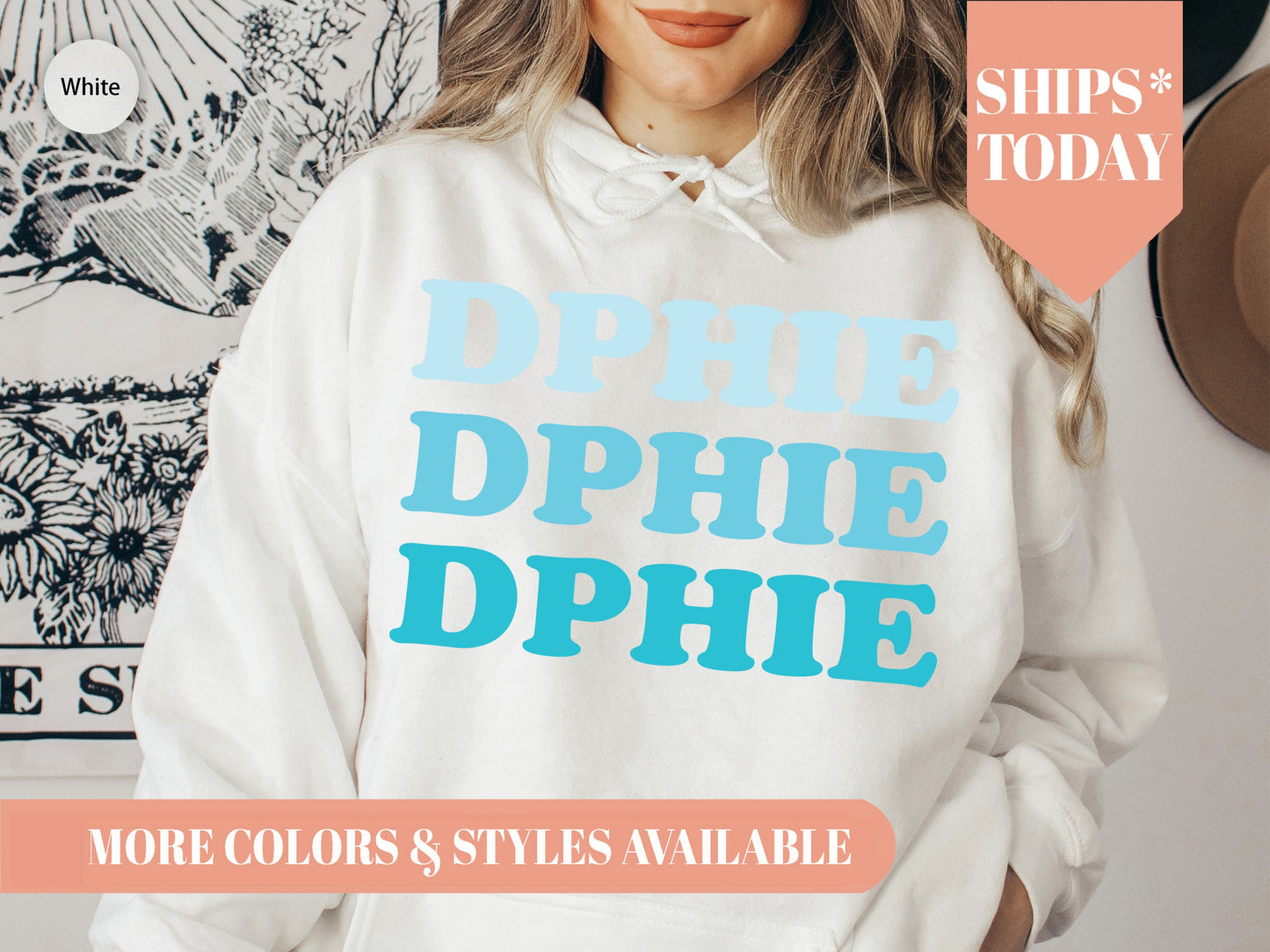 Delta Phi Epsilon Touch of Blue Sorority Hoodie _ 2589g