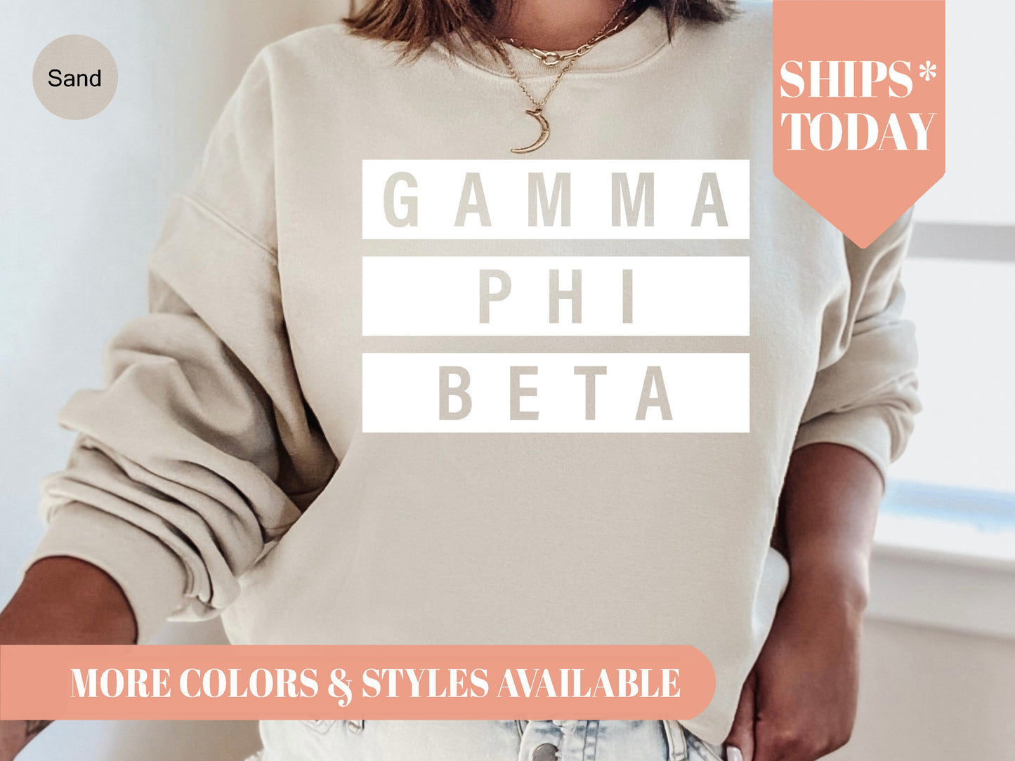 Gamma Phi Beta Faded White Box Sorority Sweatshirt _ 3347g
