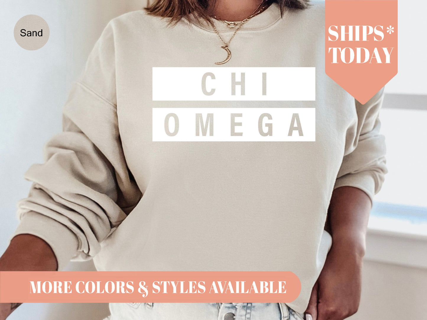 Chi Omega Faded White Box Sorority Sweatshirt _ 3342g