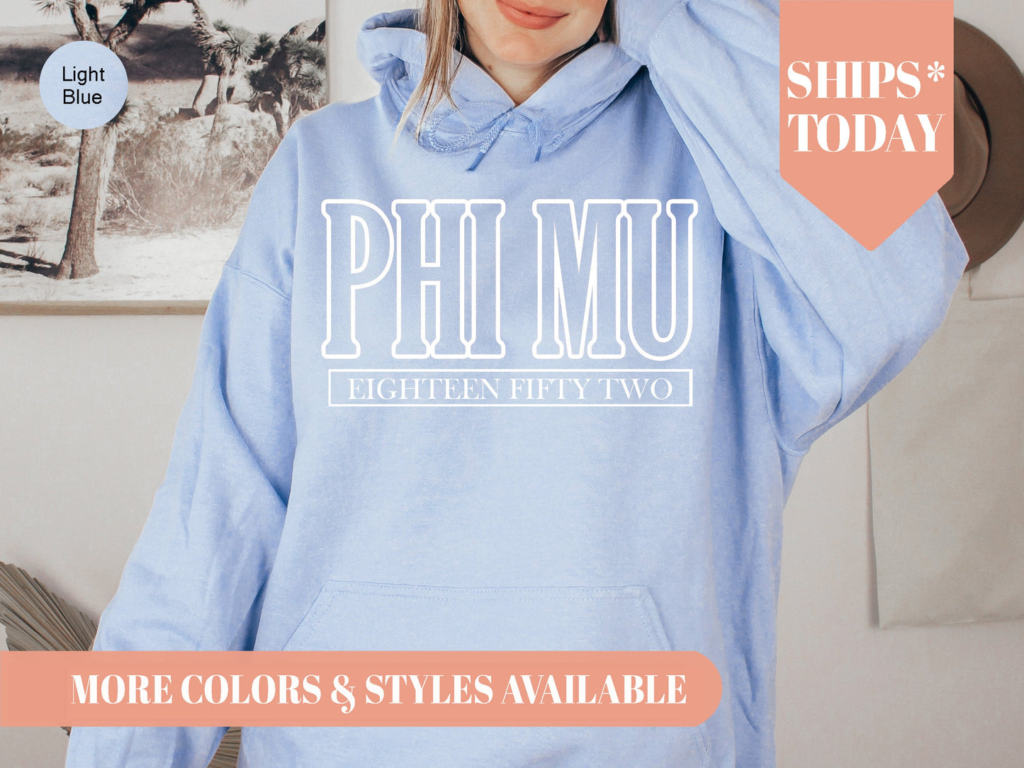 Phi Mu Stencil Stacked Sorority Hoodie _ 2152g
