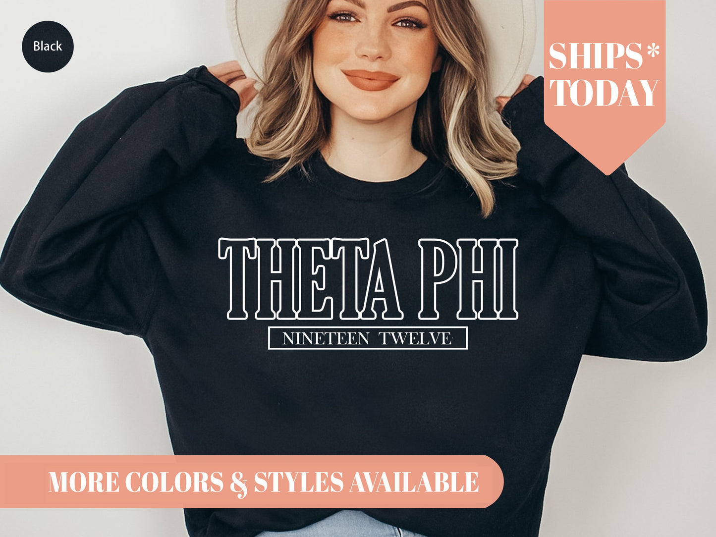 Theta Phi Alpha Stencil Stacked Sorority Sweatshirt _ 2158g