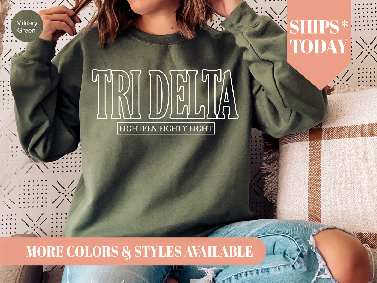 Delta Delta Delta Stencil Stacked Sorority Sweatshirt _ 2144g