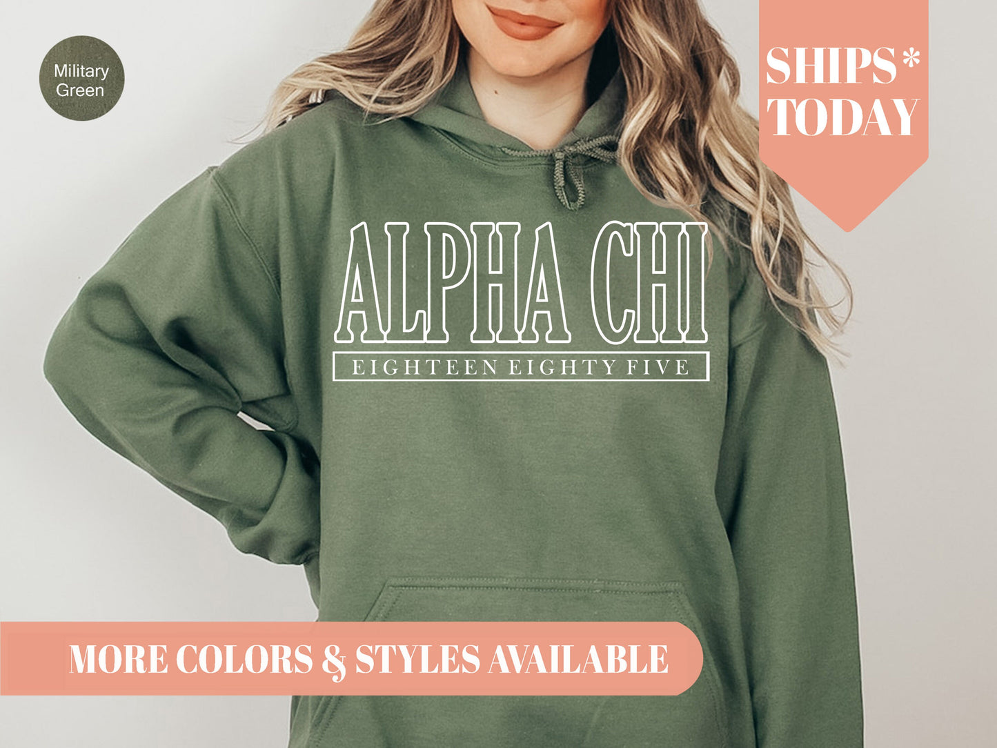 Alpha Chi Omega Stencil Stacked Sorority Hoodie _ 2134g