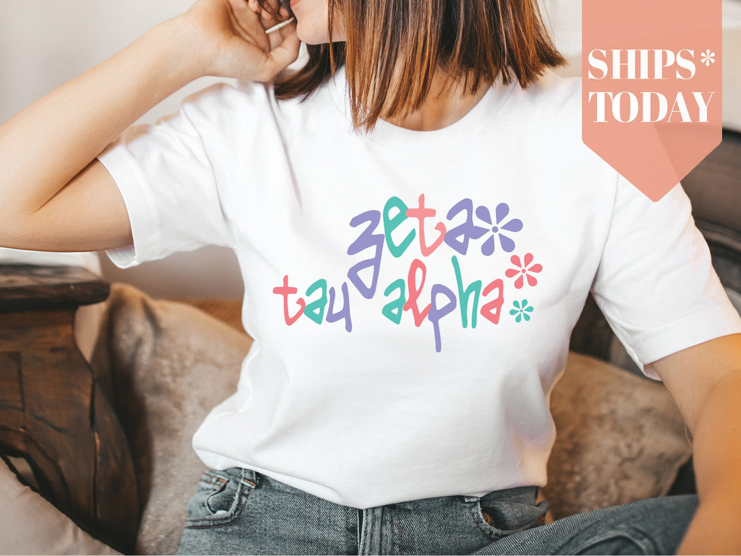 Zeta Tau Alpha Colorful Floral Sorority T-shirt _ 2628g