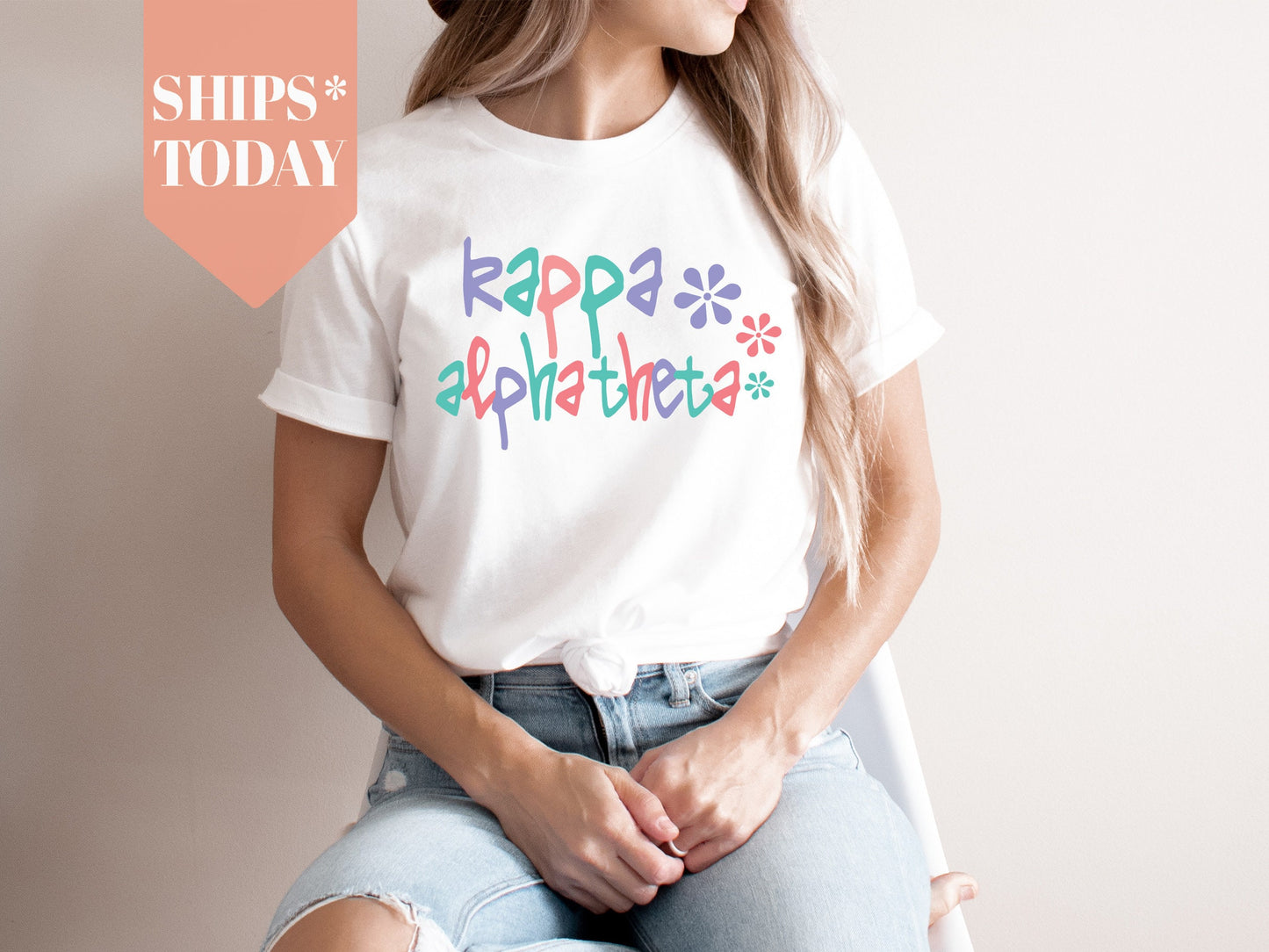 Kappa Alpha Theta Colorful Floral Sorority T-shirt _ 2618g