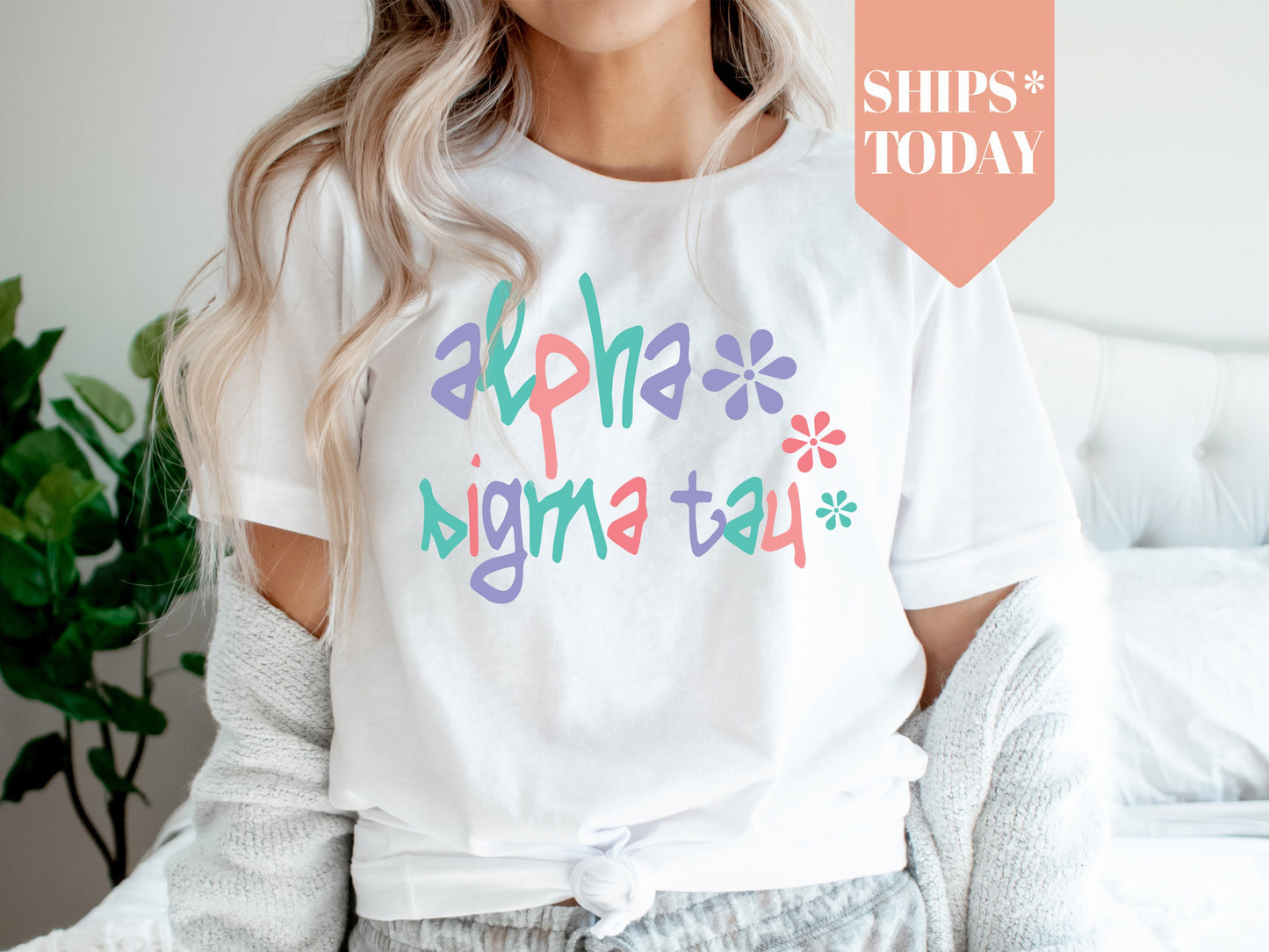 Alpha Sigma Tau Colorful Floral Sorority T-shirt _ 2610g