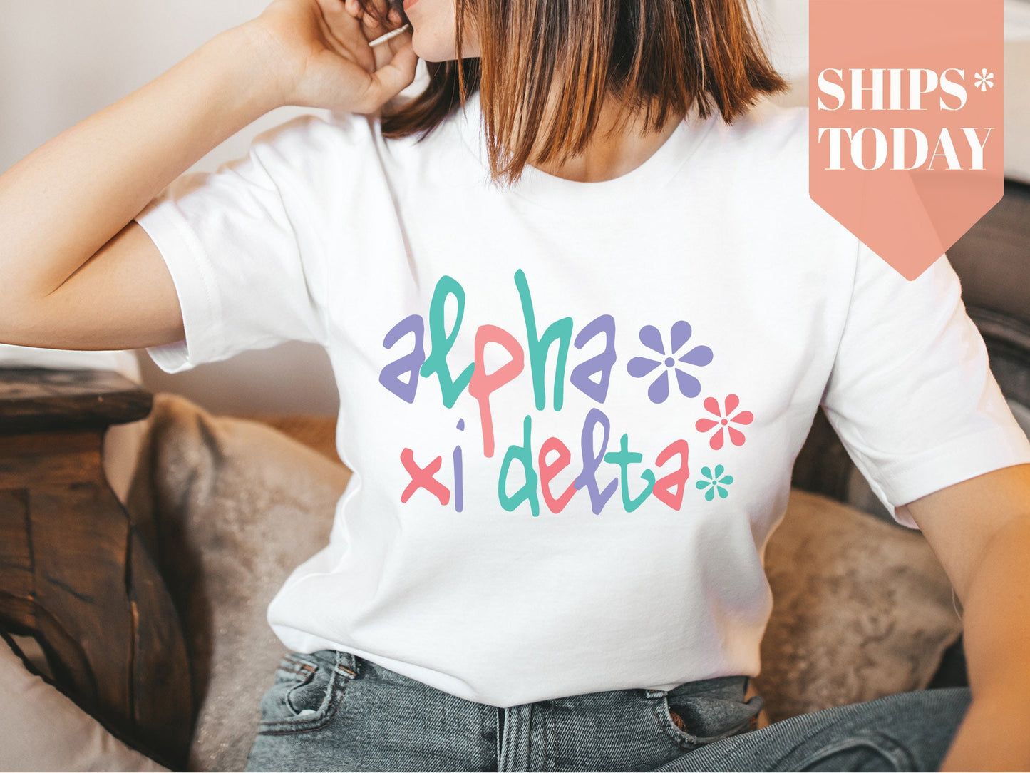 Alpha Xi Delta Colorful Floral Sorority T-shirt _ 2611g