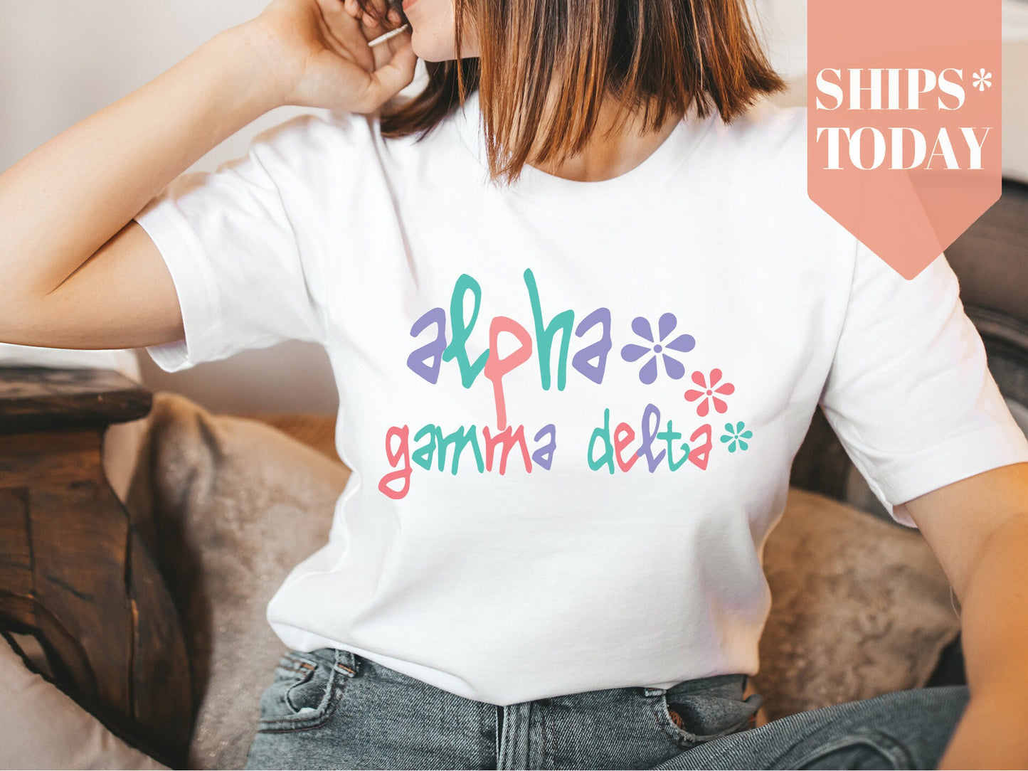 Alpha Gamma Delta Colorful Floral Sorority T-shirt _ 2606g