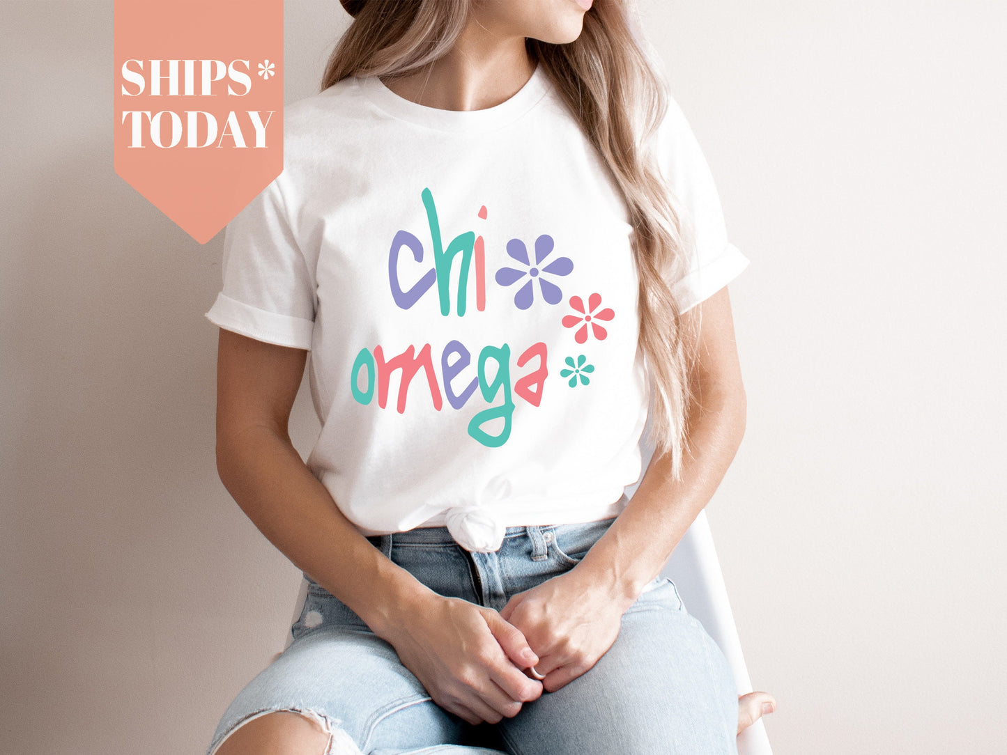 Chi Omega Colorful Floral Sorority T-shirt _ 2612g