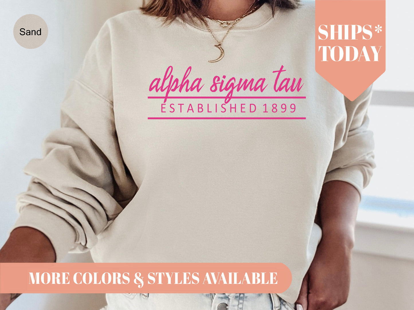 Alpha Sigma Tau All Pink Sorority Sweatshirt _ 759g