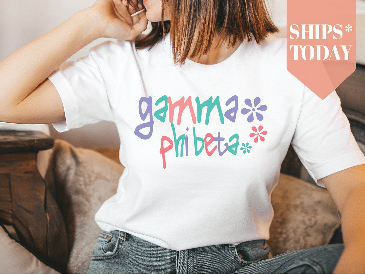 Gamma Phi Beta Colorful Floral Sorority T-shirt _ 2617g