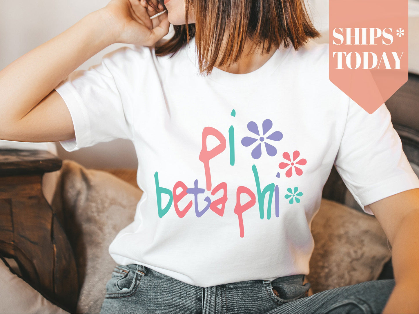 Pi Beta Phi Colorful Floral Sorority T-shirt _ 2623g